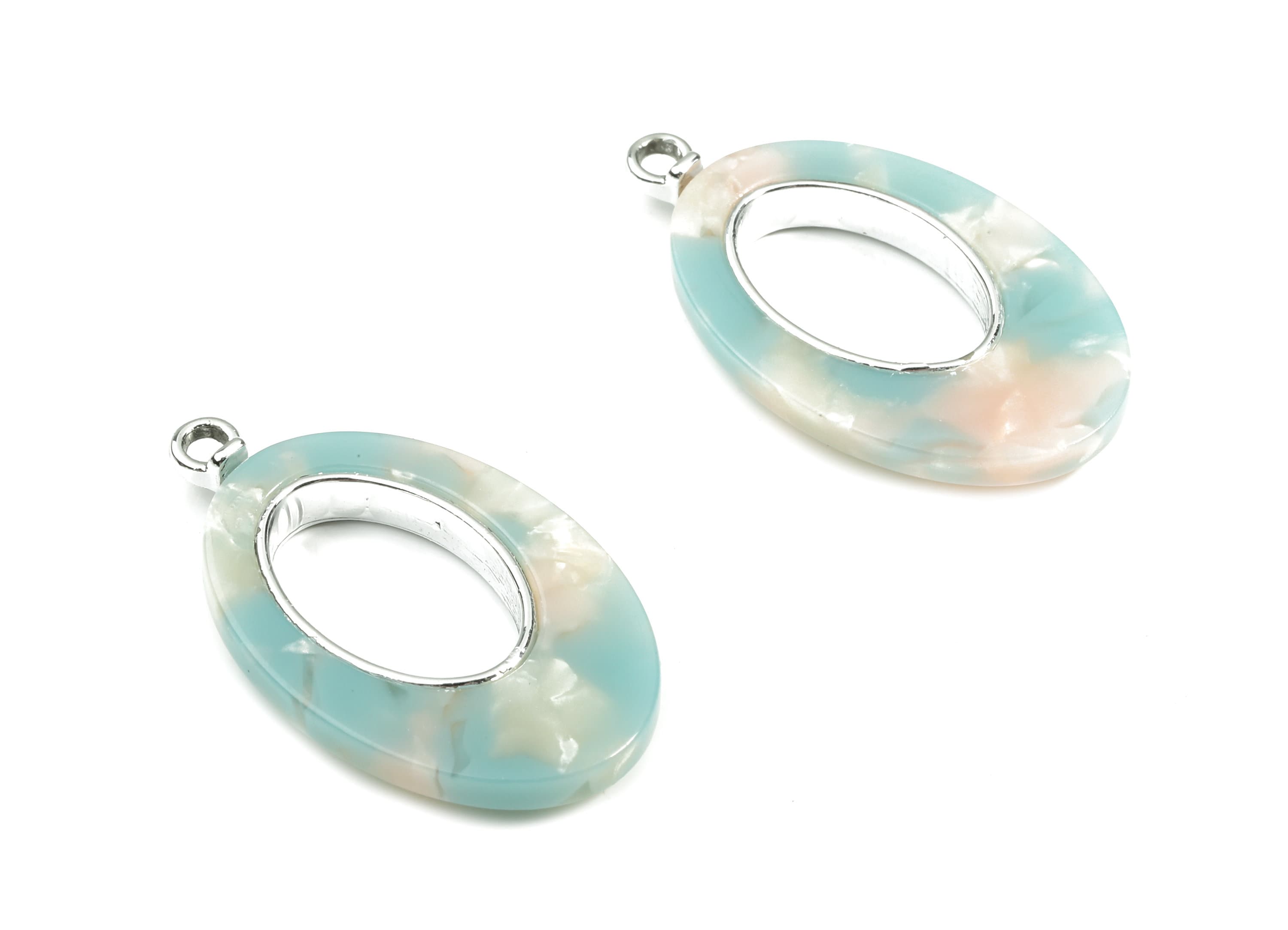 Acetate Alloy Oval Charm - Alloy Frame Acetate Earring Charms - Alloy Oval Pendant  - Color Code:A36- 34.4x19.59x4.23mm - AC1183-A36-S - DOMEDBAZAAR