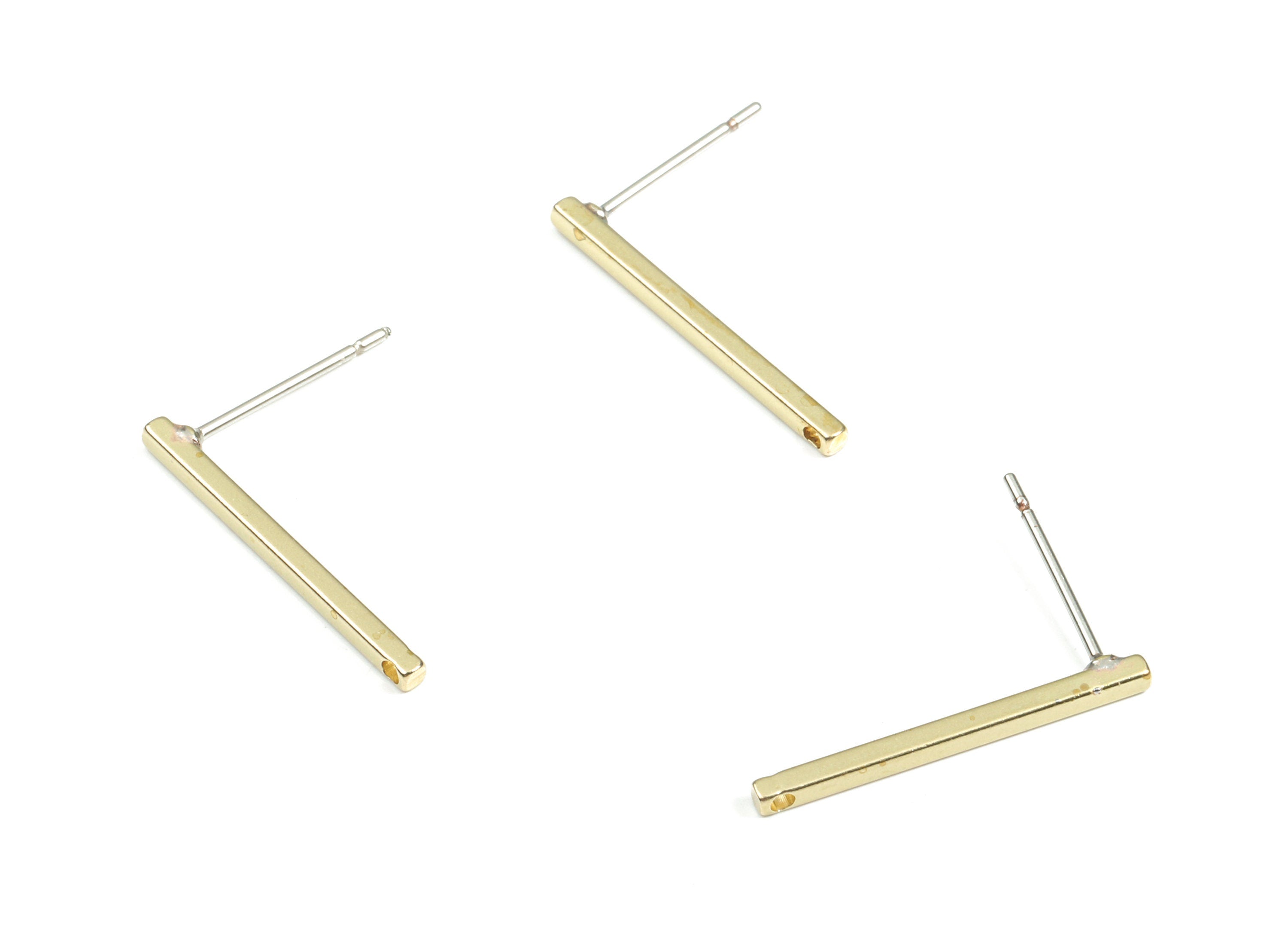 Brass Rectangle Bar Stud - Flat Bar Stud -  Earring Posts - Ear Studs -  KC Gold Tone Plated Brass - 20x1.5x1.5mm - PP2146G - DOMEDBAZAAR