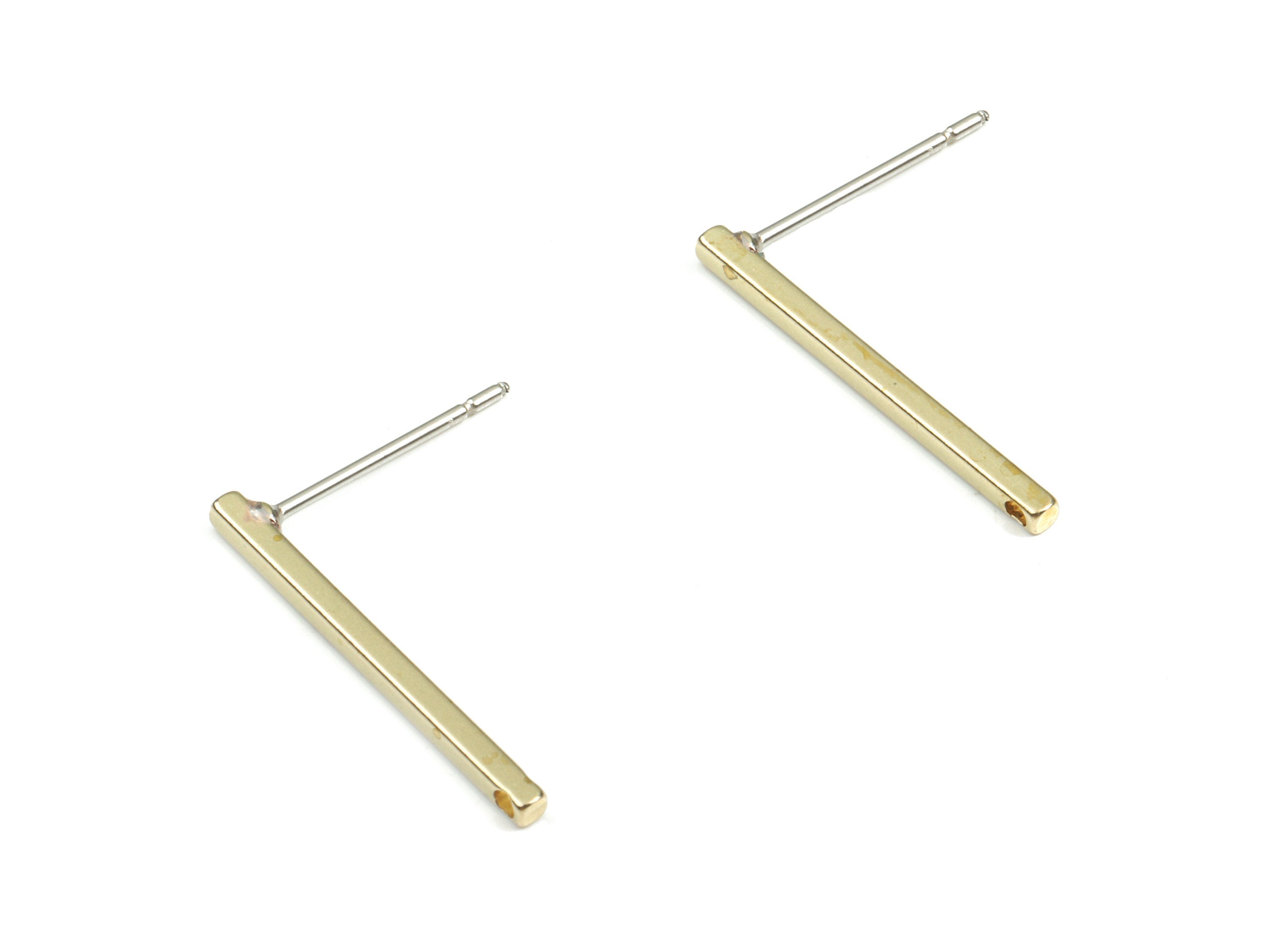 Brass Rectangle Bar Stud - Flat Bar Stud -  Earring Posts - Ear Studs -  KC Gold Tone Plated Brass - 20x1.5x1.5mm - PP2146G - DOMEDBAZAAR