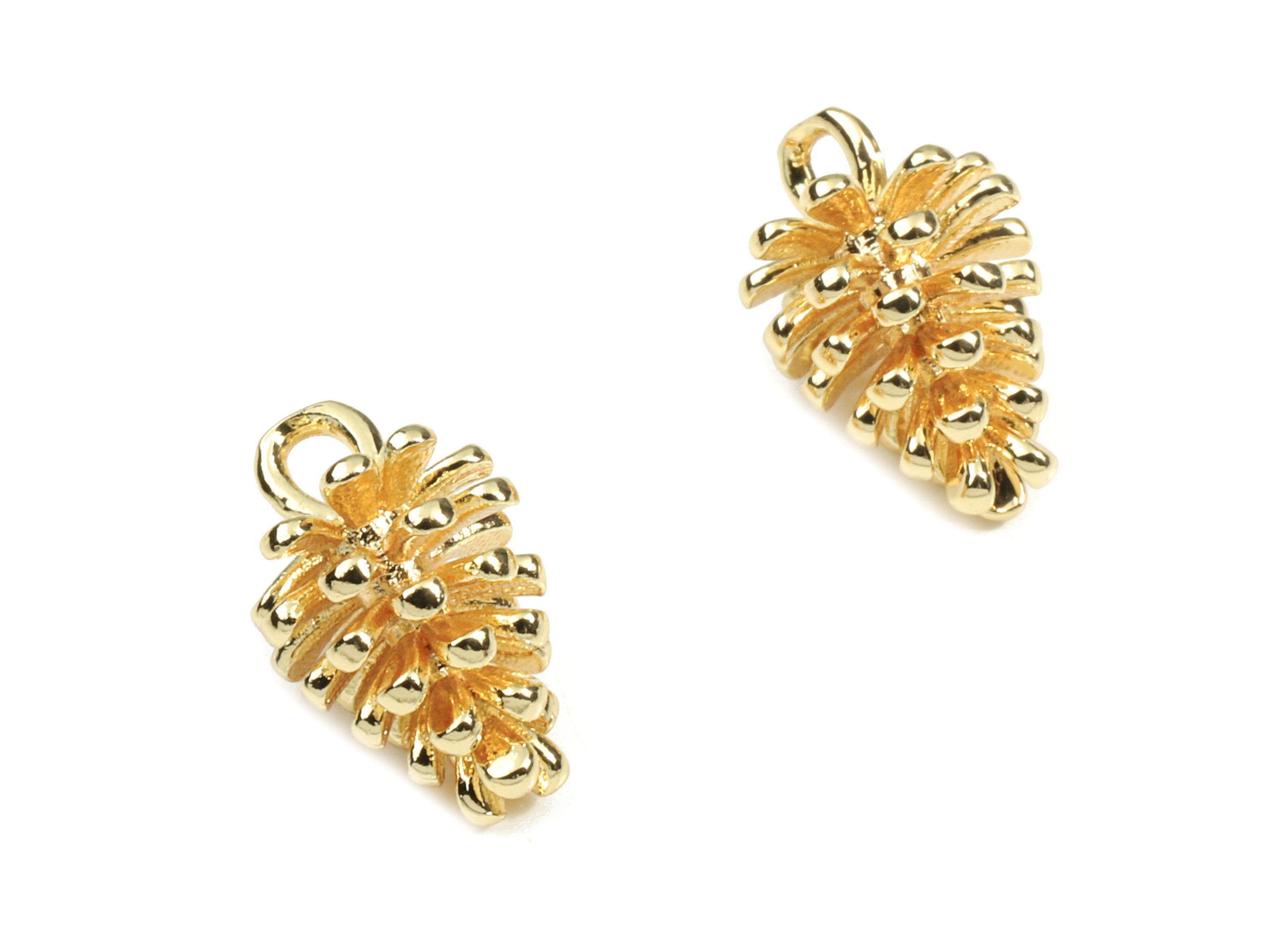 Brass Pine Cone Earring Charms - Gold Pine Cone Pendant - 18K Real Gold Plated Brass - Jewelry Supplies - 11.52x7.69mm - RGP2621 - DOMEDBAZAAR