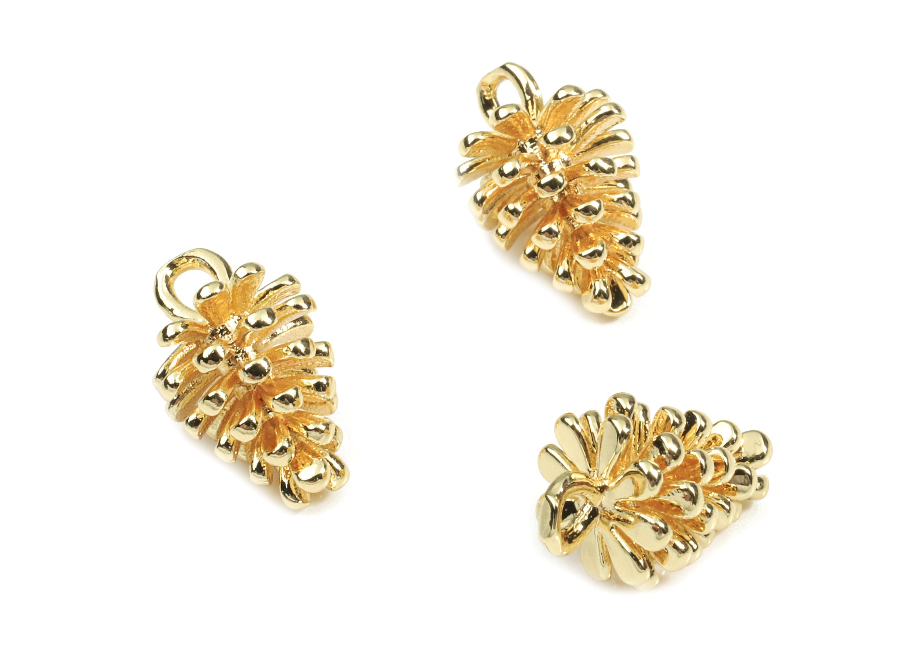 Brass Pine Cone Earring Charms - Gold Pine Cone Pendant - 18K Real Gold Plated Brass - Jewelry Supplies - 11.52x7.69mm - RGP2621 - DOMEDBAZAAR