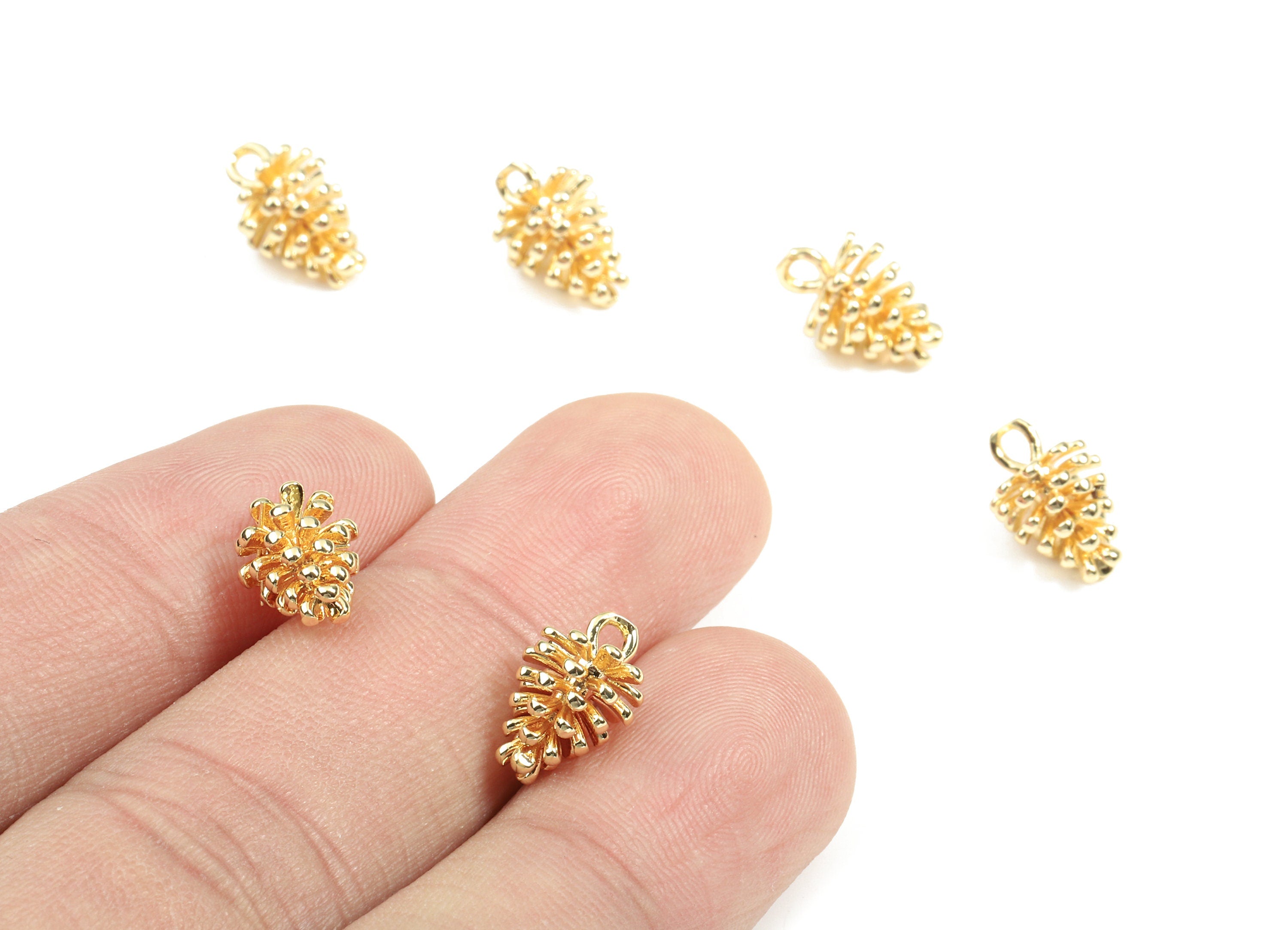 Brass Pine Cone Earring Charms - Gold Pine Cone Pendant - 18K Real Gold Plated Brass - Jewelry Supplies - 11.52x7.69mm - RGP2621 - DOMEDBAZAAR