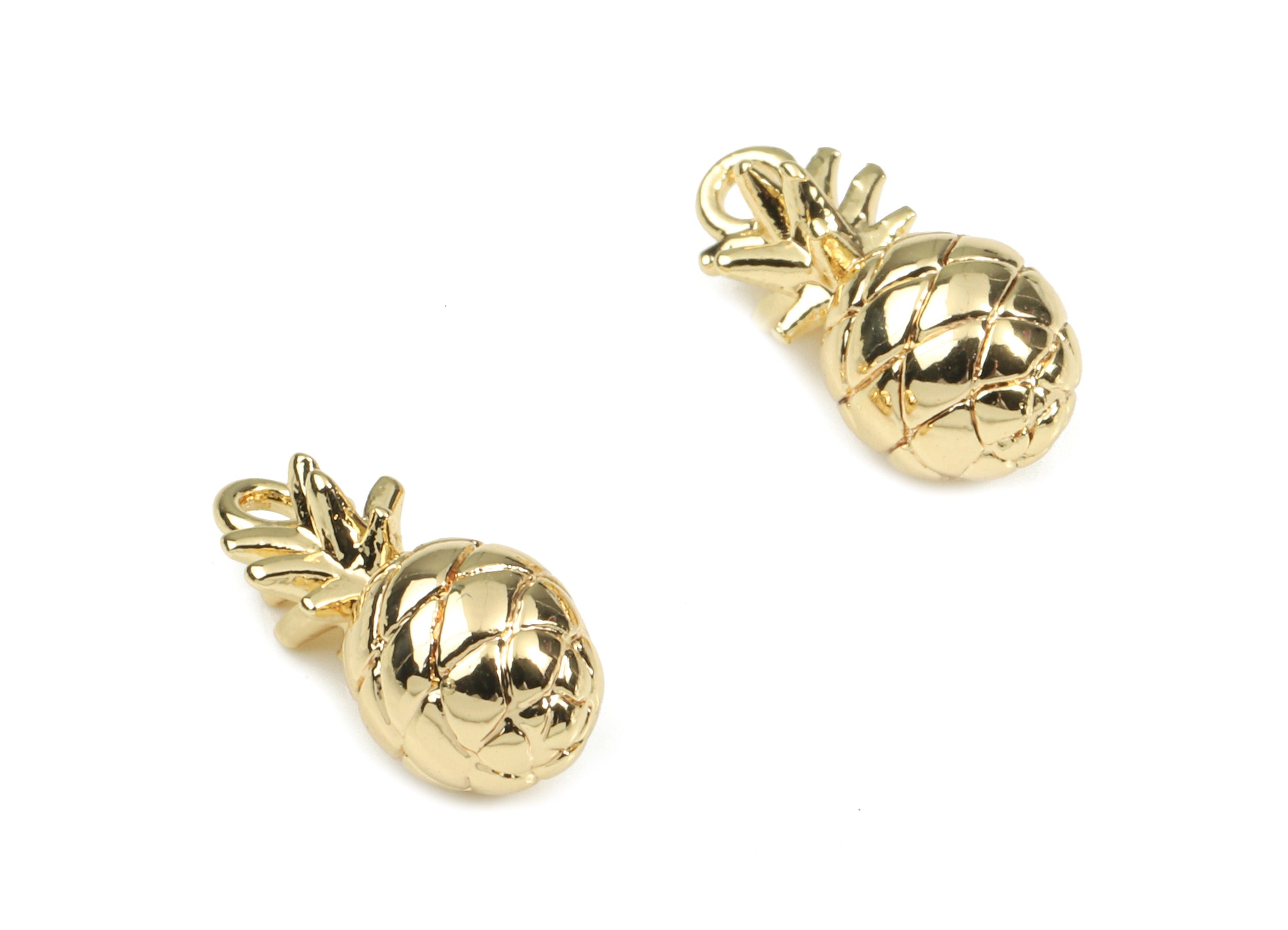 Brass Pinaapple Earring Charms - Gold Pinaapple Pendant - 18K Real Gold Plated Brass - Jewelry Supplies - 12.87x5.99x5.9mm - RGP2617 - DOMEDBAZAAR