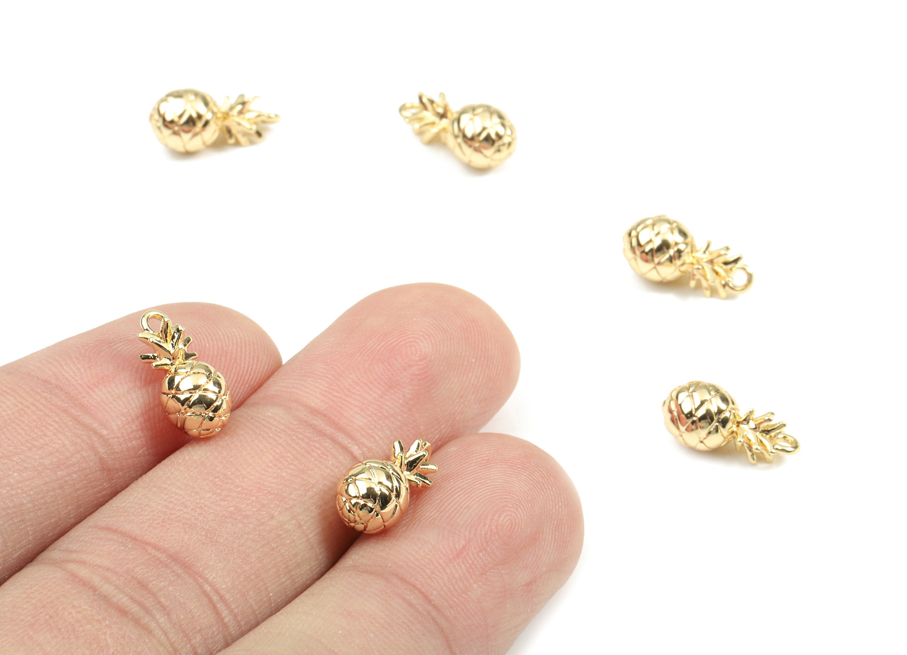 Brass Pinaapple Earring Charms - Gold Pinaapple Pendant - 18K Real Gold Plated Brass - Jewelry Supplies - 12.87x5.99x5.9mm - RGP2617 - DOMEDBAZAAR