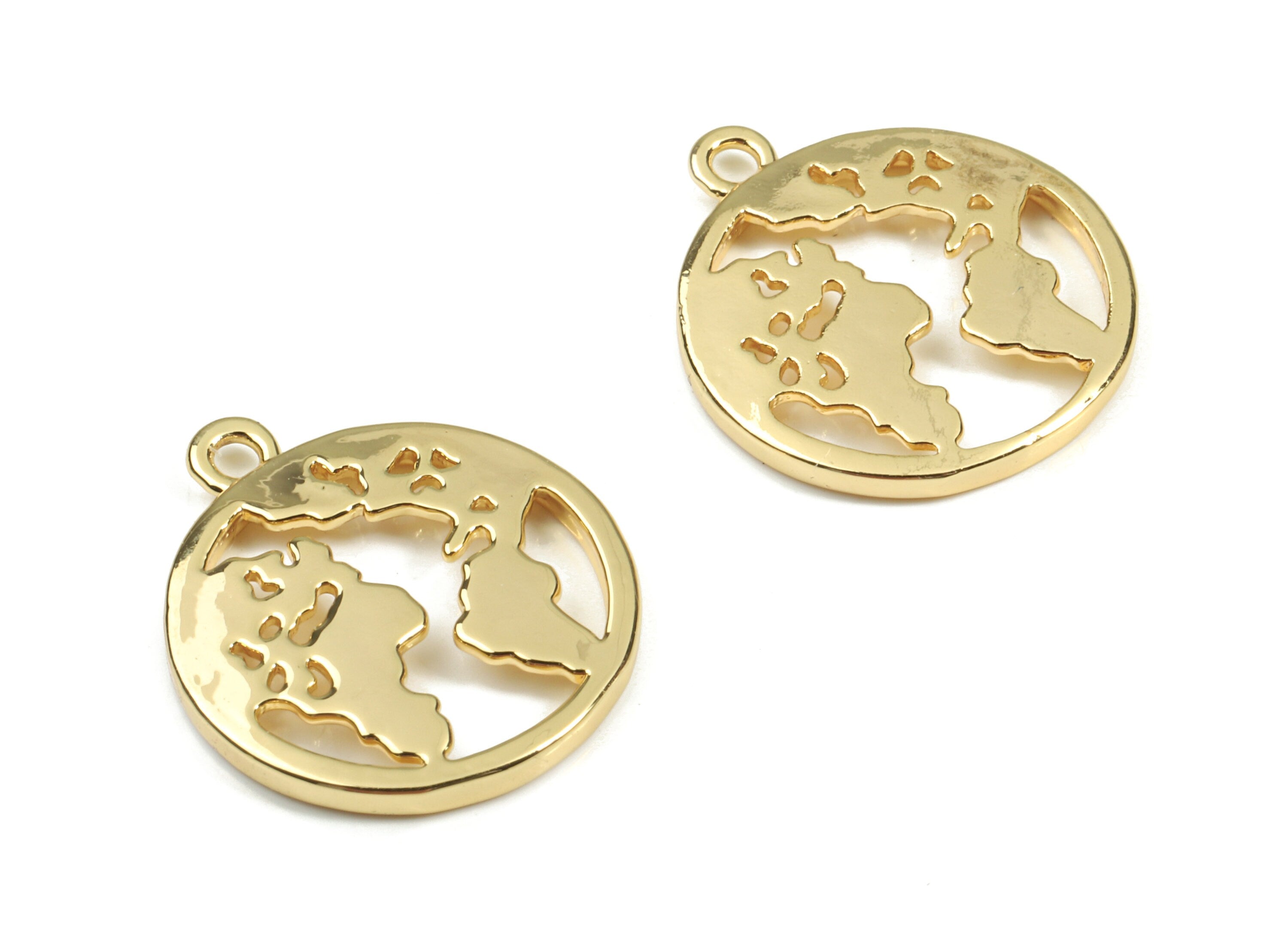 Brass World Earring Charms - Gold Brass Map Pendant - 18K Real Gold Plated Brass - Jewelry Supplies - 18.51x16.12x1.81mm - RGP2616 - DOMEDBAZAAR