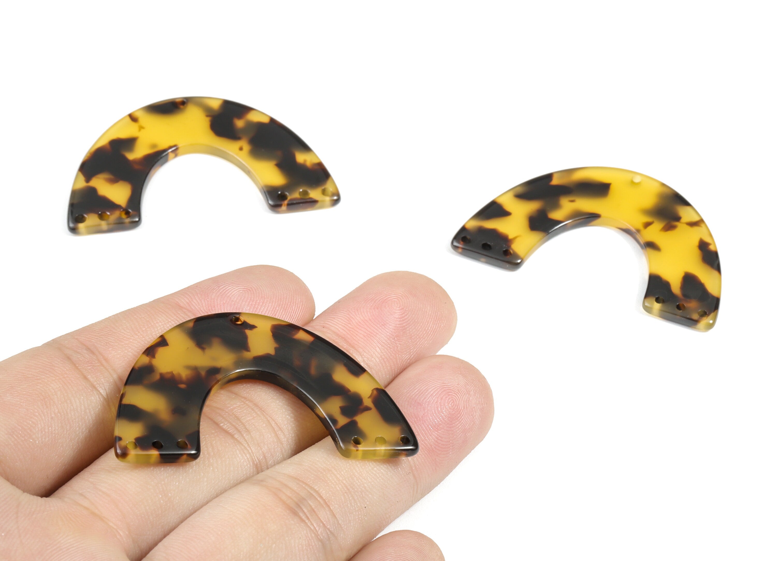 Acetate Large Arch Charms Seven Holes - Semi Oval Pendant- Acetate Tortoise Shell Charms - Color Code: A02 - 47.9x30.8x2.65mm - AC1095AA - DOMEDBAZAAR