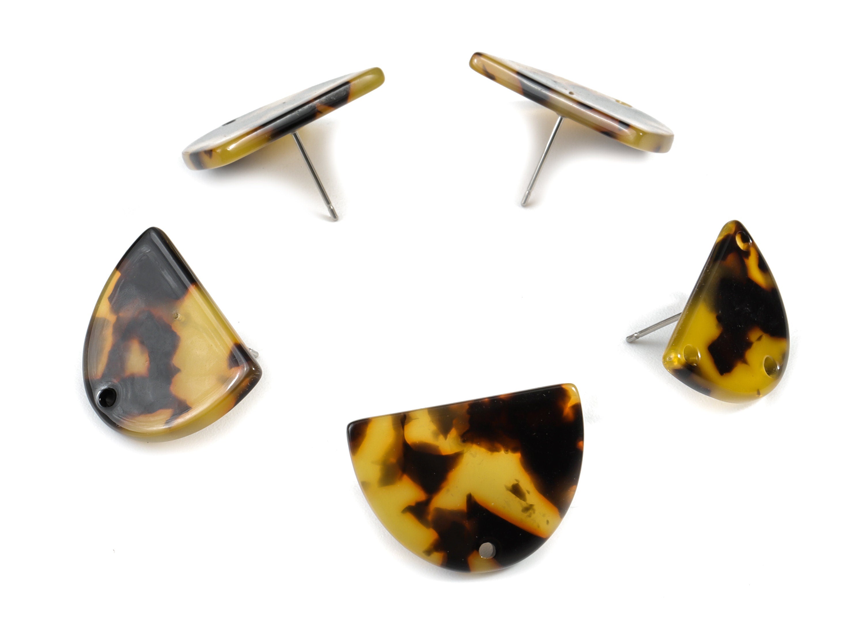 Acetate Acrylic Earring Stud - Post Charms - Tortoise Shell Earrings - D Shaped - Color Code: A01 - 25x18x2.48mm - AC1586-A01 - DOMEDBAZAAR