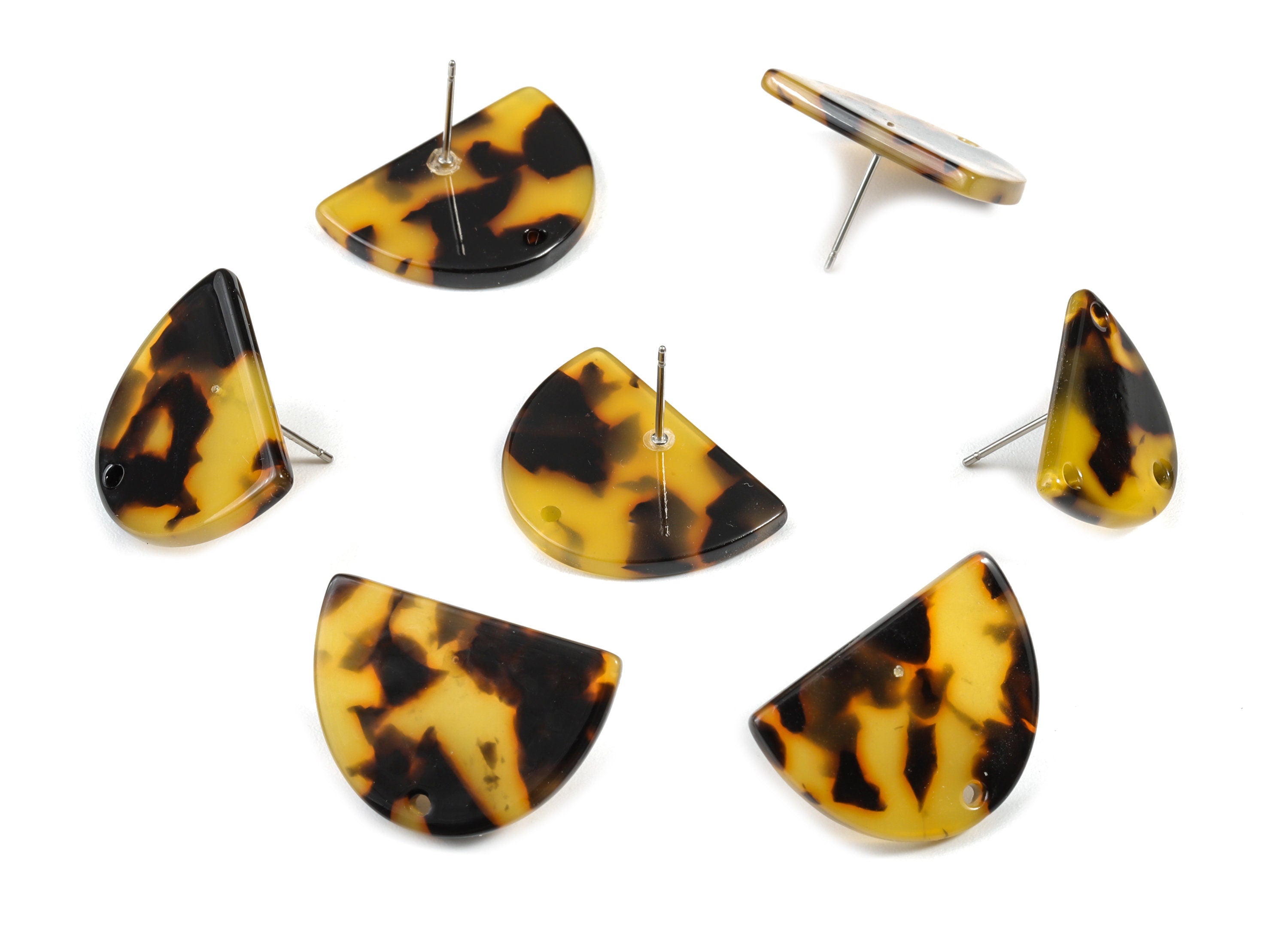Acetate Acrylic Earring Stud - Post Charms - Tortoise Shell Earrings - D Shaped - Color Code: A01 - 25x18x2.48mm - AC1586-A01 - DOMEDBAZAAR