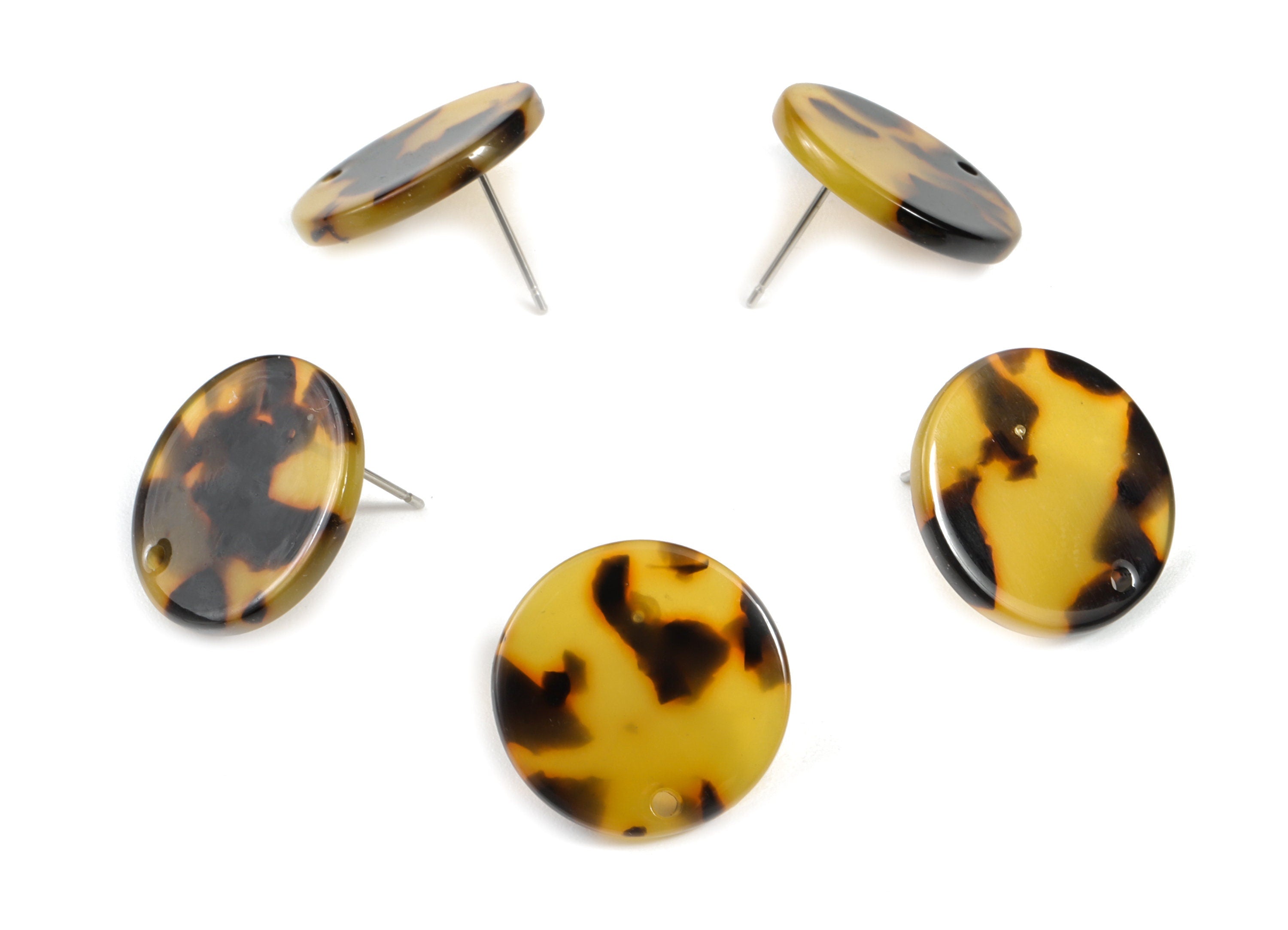 Acetate Acrylic Earring Stud - Post Charms - Tortoise Shell Earrings - Round Post - Color Code: A01 - 19.86x19.86x2.5mm - AC1589-A01 - DOMEDBAZAAR