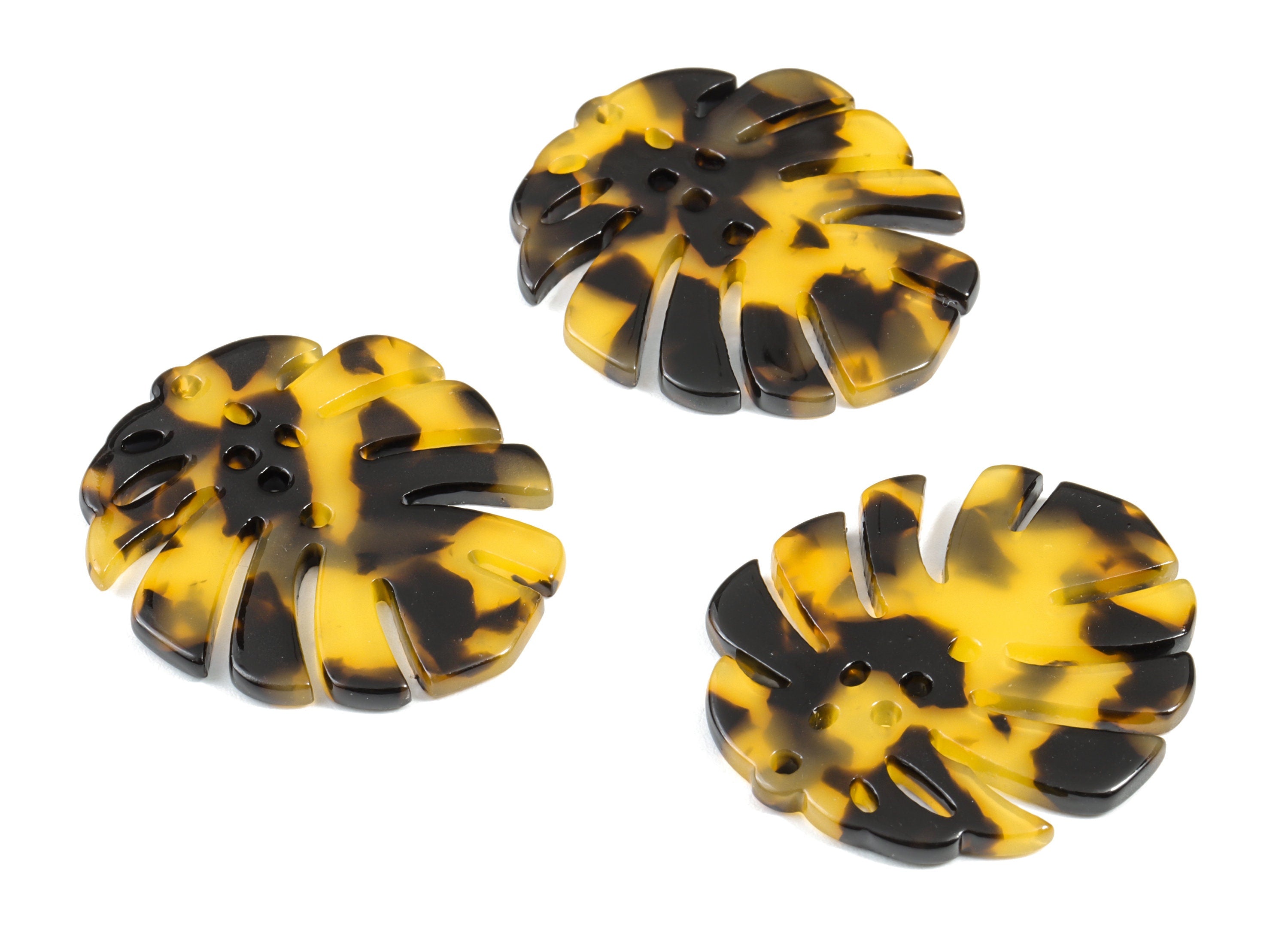 Acetate Acrylic Earring Charms - Tortoise Shell - Monstera Leaf Shaped Pendant - Color Code: A01 - 38.74x33.4x2.6mm - AC1595-A01 - DOMEDBAZAAR