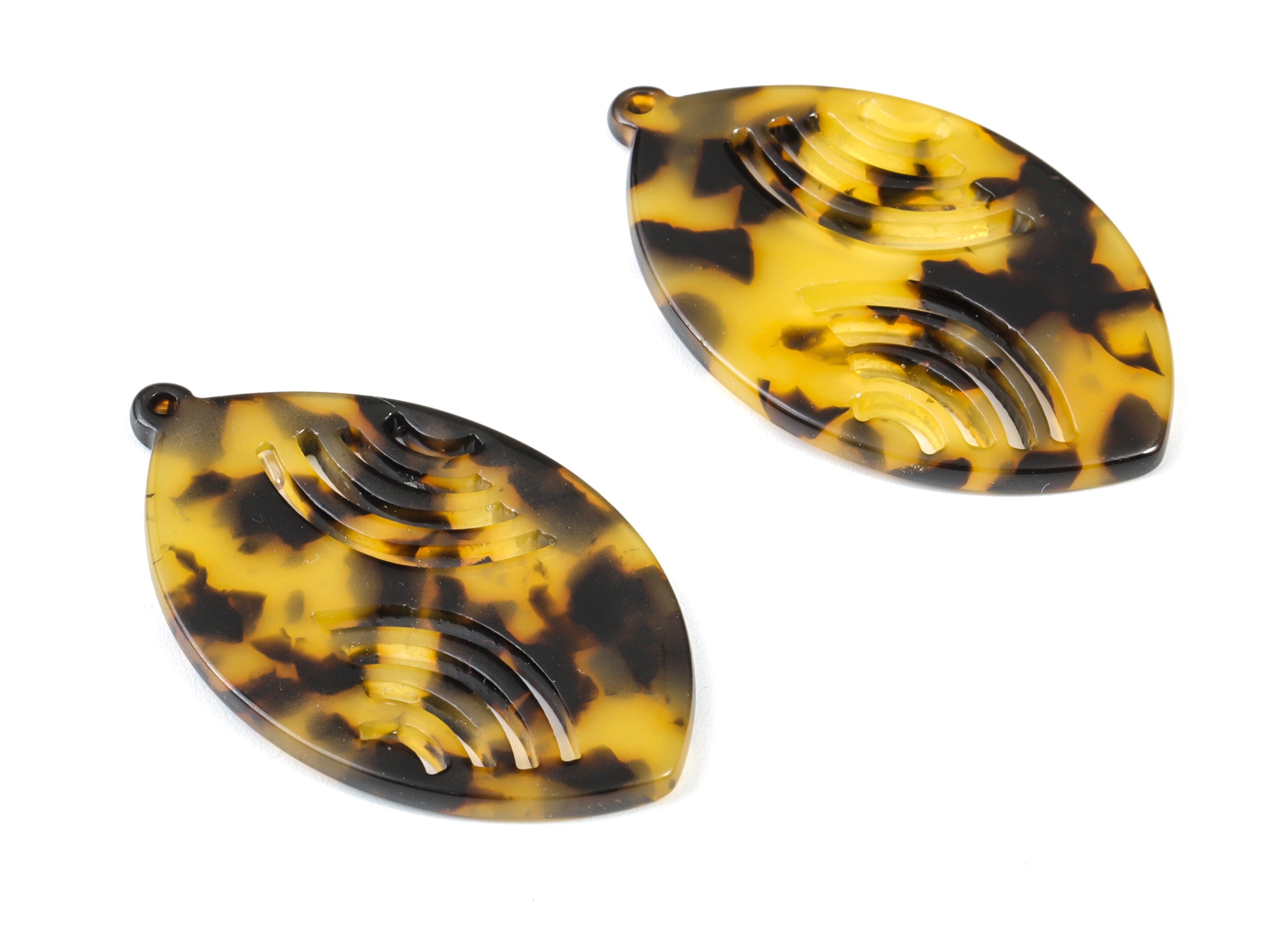 Acetate Leaf Charms - Tortoise Shell Earrings - Leaf Pendant - Jewelry Making Supplies - Color Code: A01 - 49.72x29.67x2.54mm - AC1602-A01 - DOMEDBAZAAR