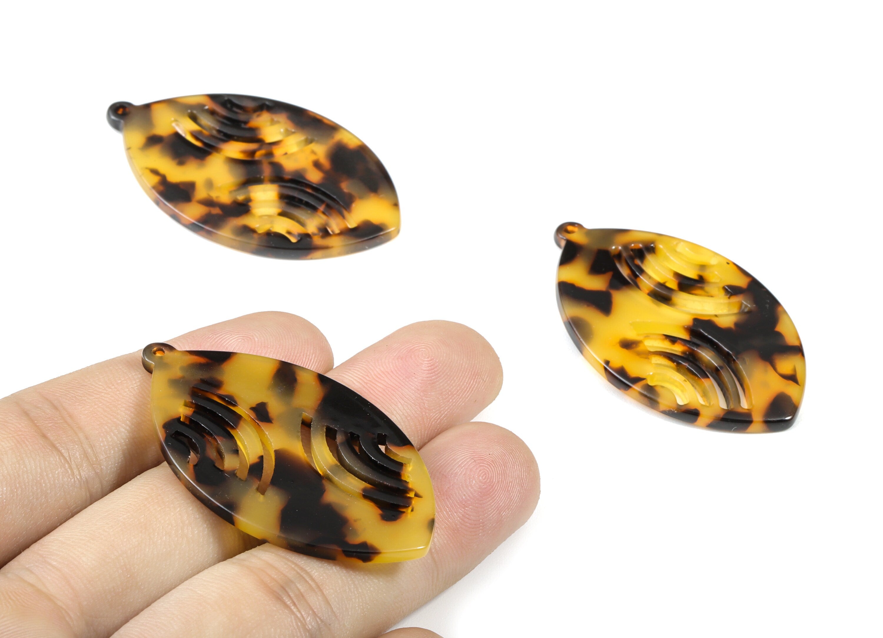 Acetate Leaf Charms - Tortoise Shell Earrings - Leaf Pendant - Jewelry Making Supplies - Color Code: A01 - 49.72x29.67x2.54mm - AC1602-A01 - DOMEDBAZAAR