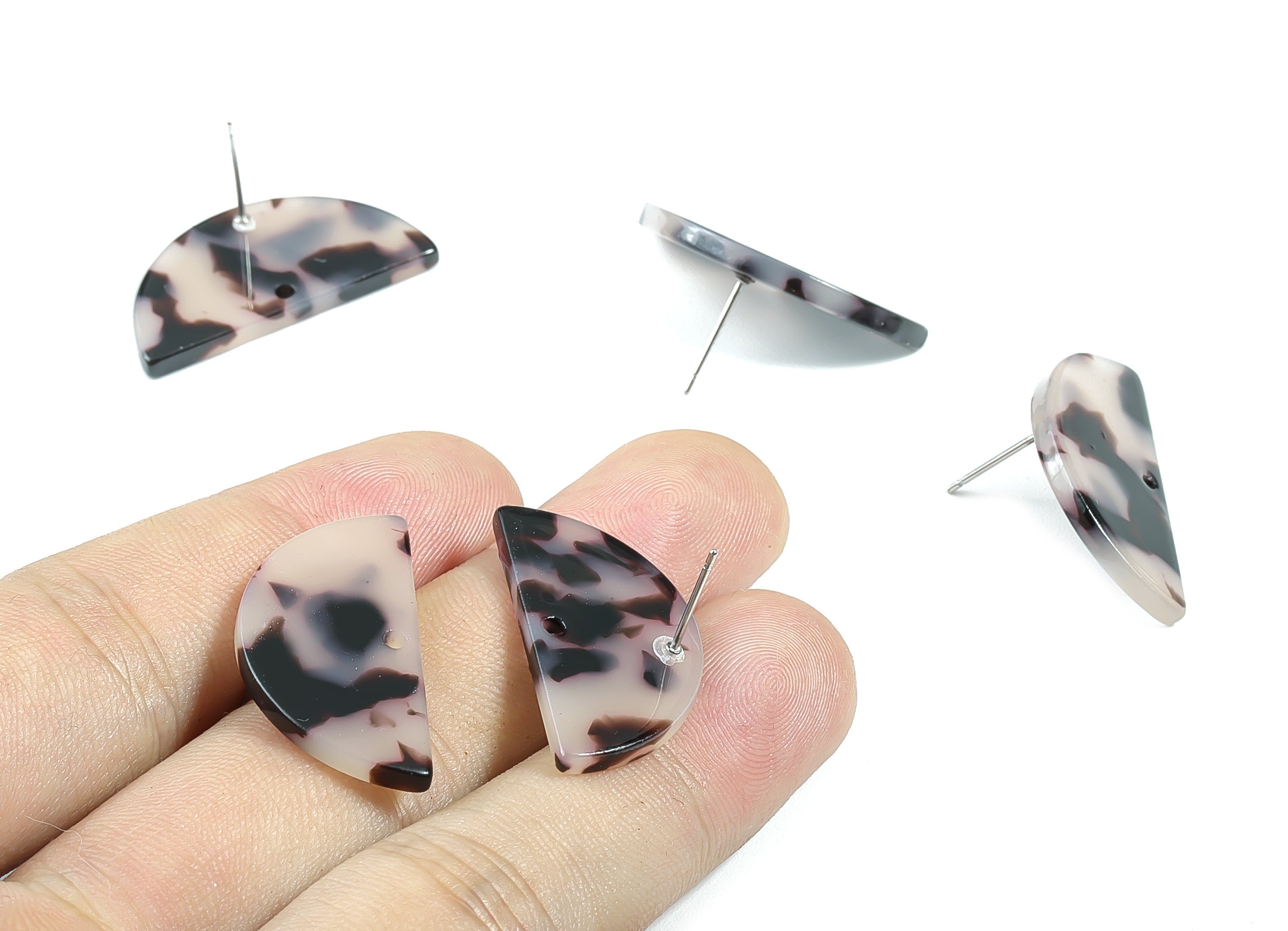 Acetate Acrylic Earring Stud - Blond Tortoise Shell - Semicircle Post - Jewelry Supplies - Color Code: A07 - 30.07x14.76x2.58mm - AC1593-A07 - DOMEDBAZAAR