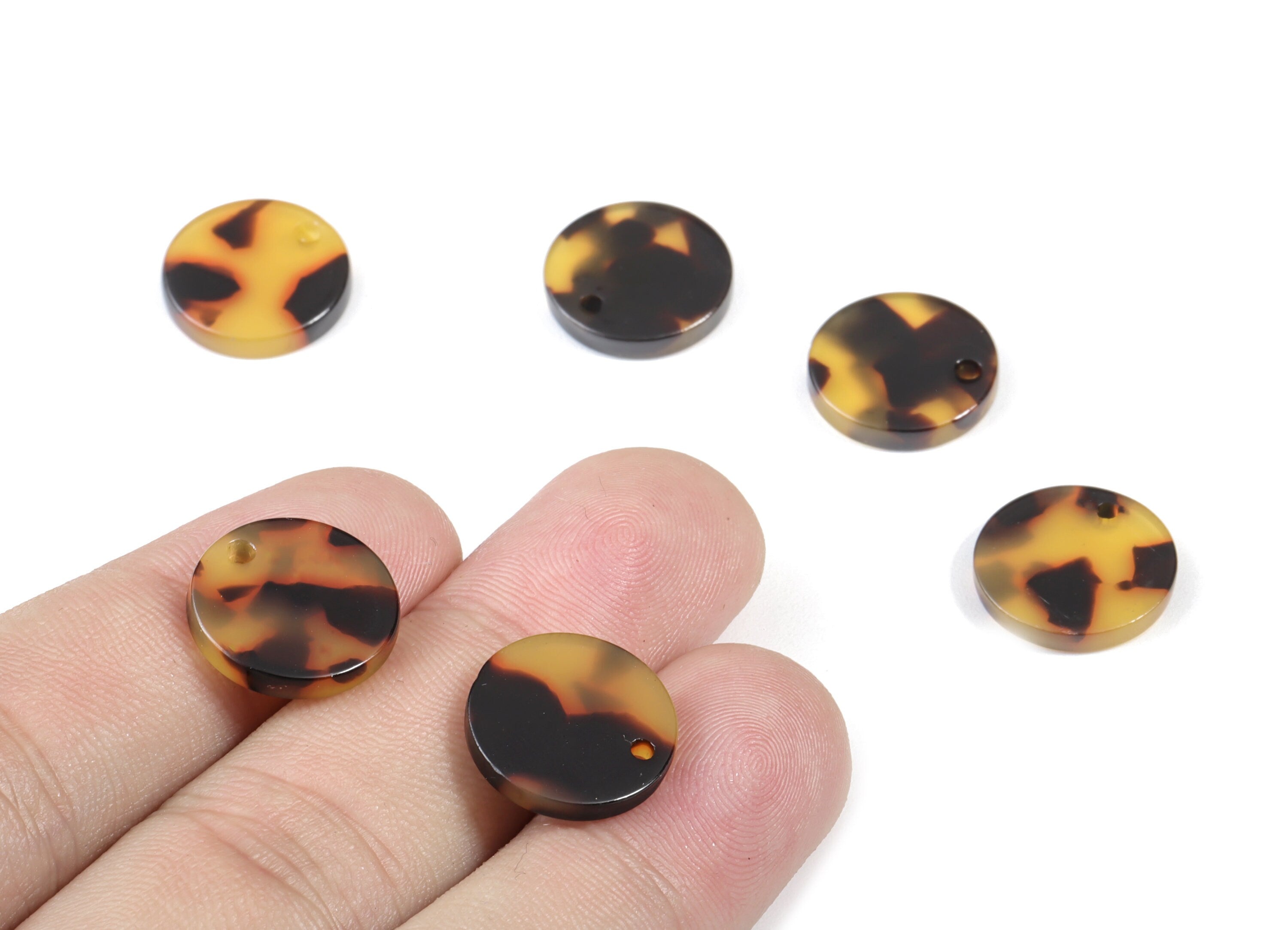 Acetate Coin & Round Charms - Tortoise Shell Earrings - Coin Pendant - Jewelry Supplies - Color Code: A02 - 14.5x2.5mm - AC1064A - DOMEDBAZAAR