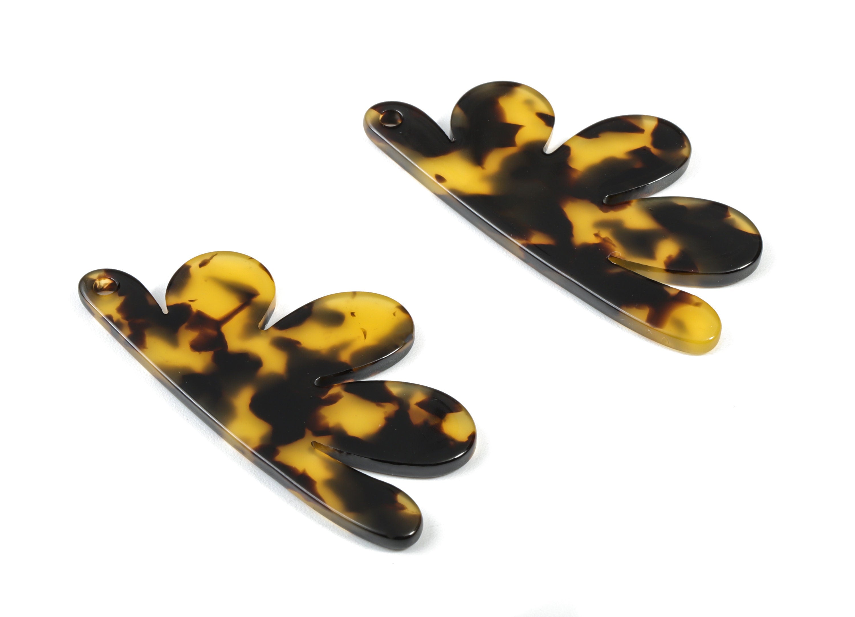 Acetate Tortoise Shell Earrings - Acetate Earring Charms - Flower Shaped Pendant - Color Code: A02 - 54.4x27.3x2.53mm - AC1090A - DOMEDBAZAAR