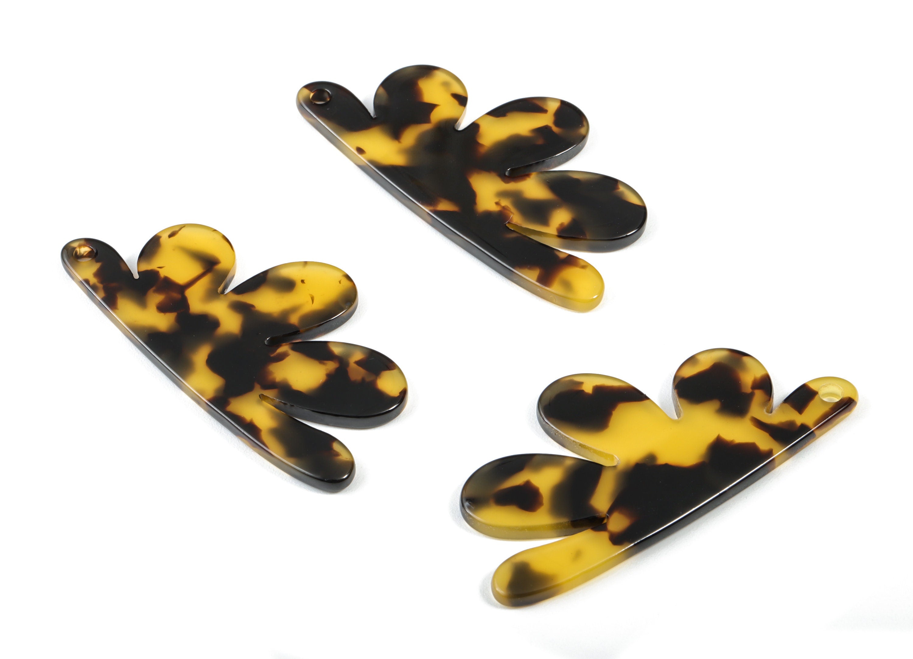 Acetate Tortoise Shell Earrings - Acetate Earring Charms - Flower Shaped Pendant - Color Code: A02 - 54.4x27.3x2.53mm - AC1090A - DOMEDBAZAAR