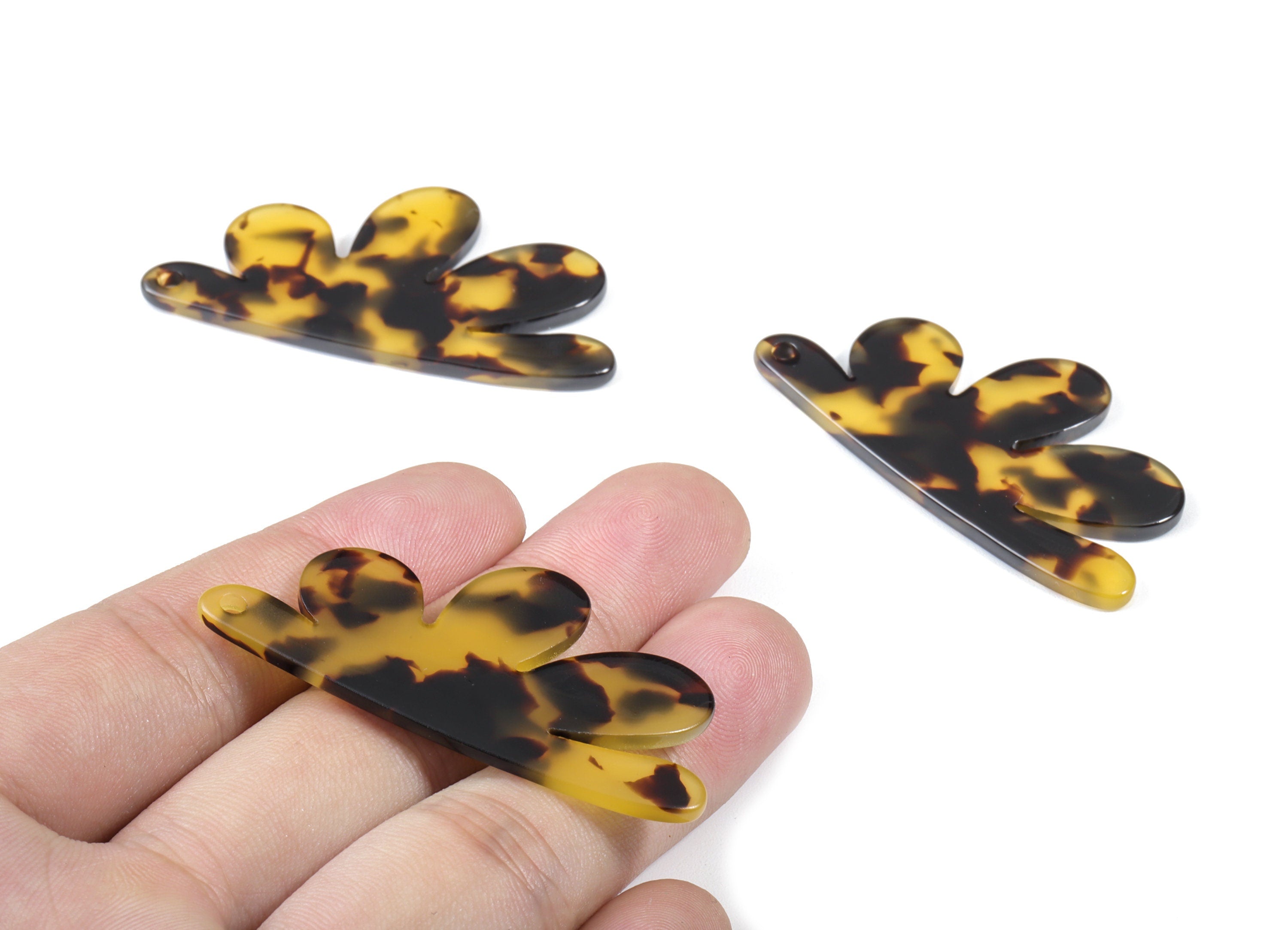 Acetate Tortoise Shell Earrings - Acetate Earring Charms - Flower Shaped Pendant - Color Code: A02 - 54.4x27.3x2.53mm - AC1090A - DOMEDBAZAAR