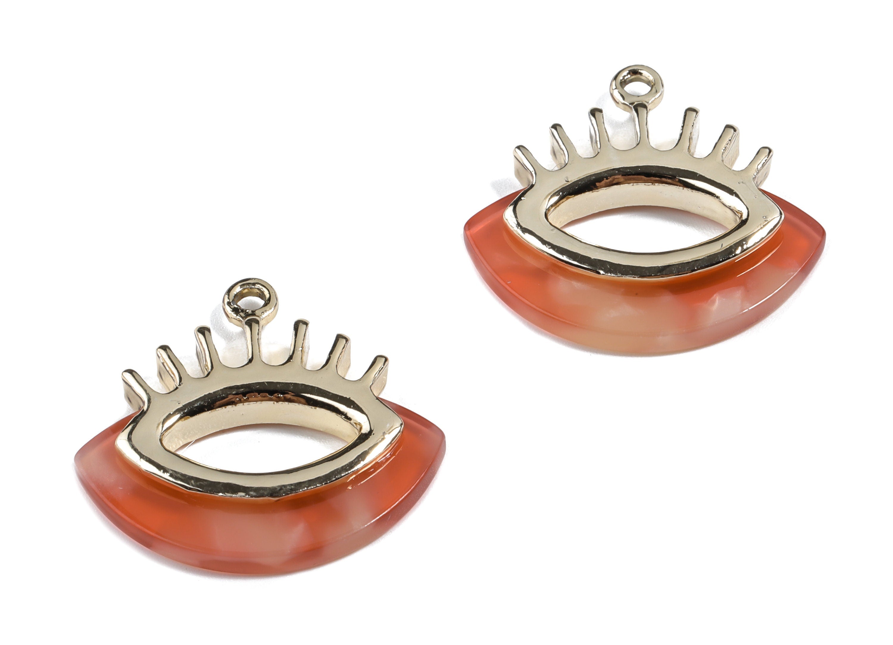 Acetate Alloy  Eyelash Charm - Alloy Frame Acetate Earring Charms and Eye Pendant  - Color Code:A34 - 26.36x28x4.51mm - AC1853-A34-G - DOMEDBAZAAR