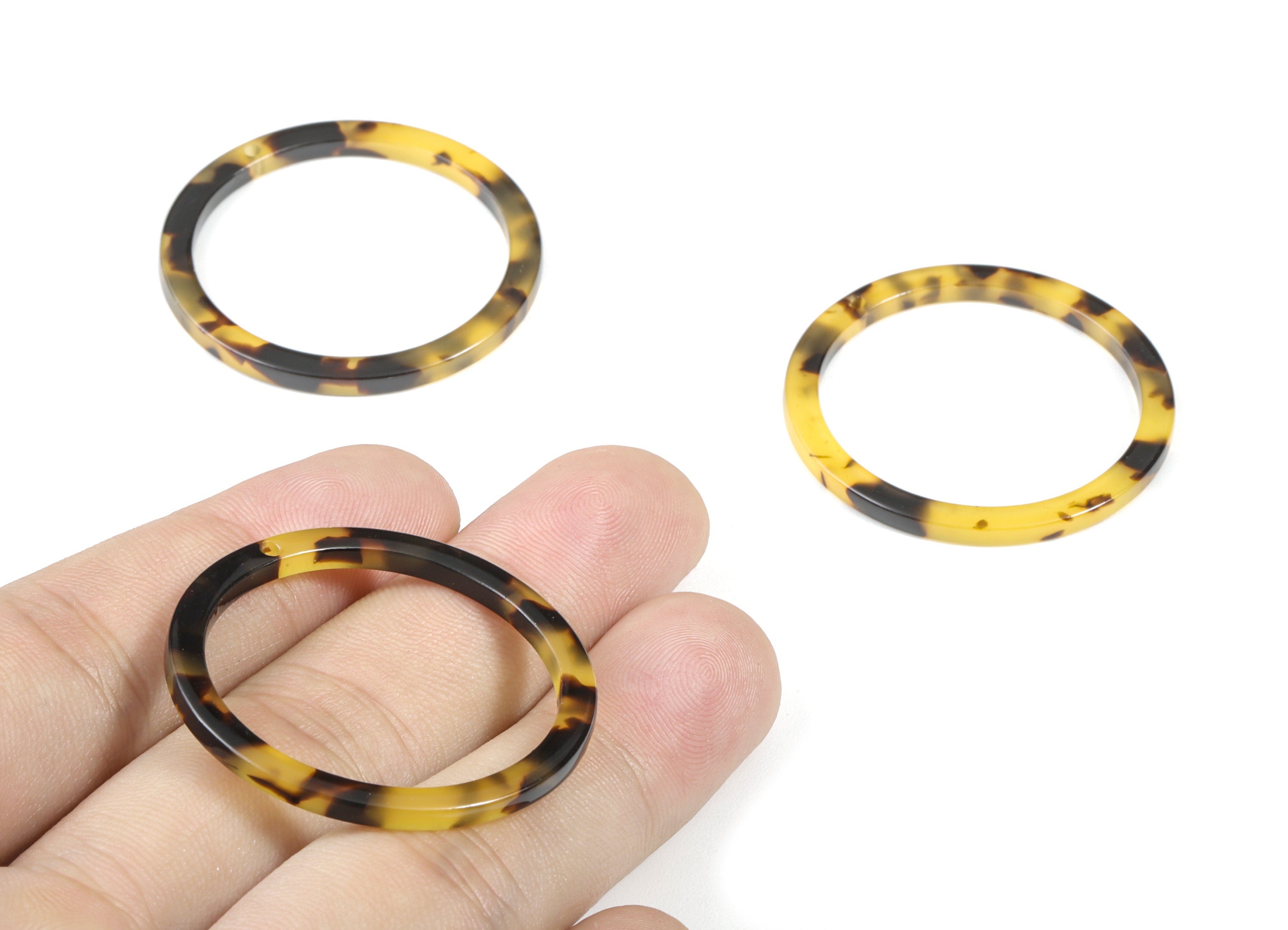 Acetate Hoop Earrings Charms - Tortoise Hoop Shell Earrings - Circle Shaped Pendant - Color Code: A02 - 36.5x36.5x2.6mm - AC1120A - DOMEDBAZAAR