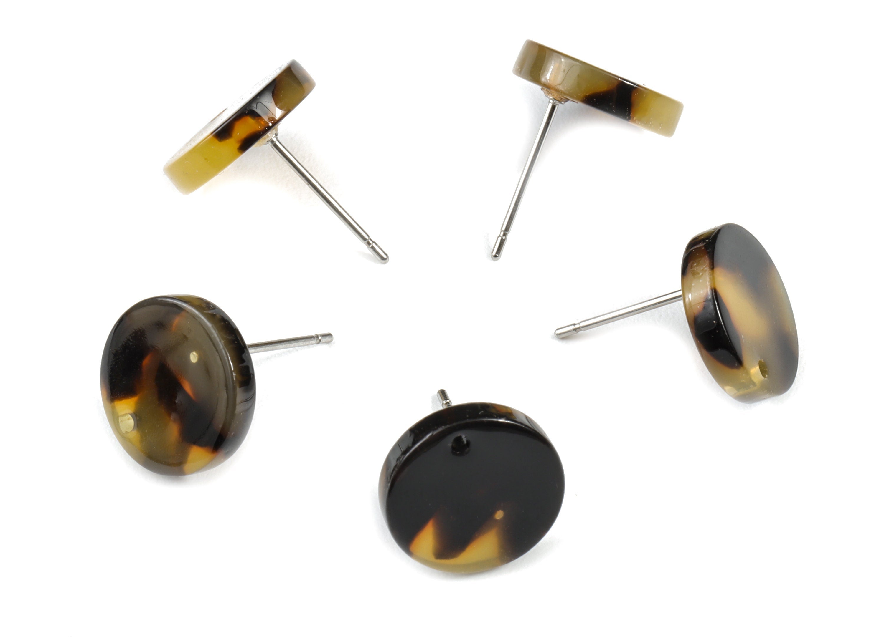 Acetate Round Earring Stud - Circle Tortoise Shell Earrings Post - Earring Findings - Color Code: A02 - 11.7x11.7x2.6mm - AC1139C - DOMEDBAZAAR