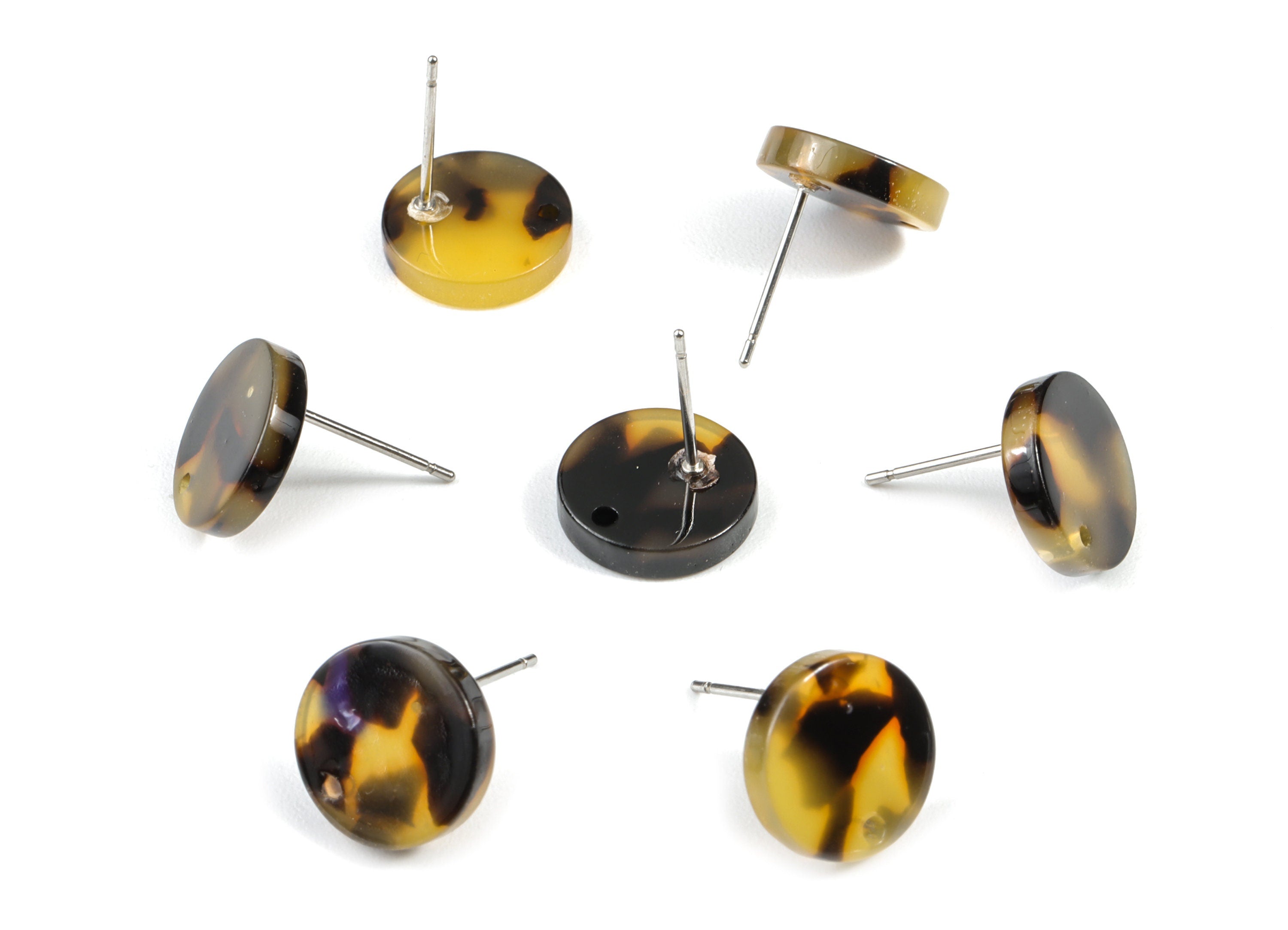 Acetate Round Earring Stud - Circle Tortoise Shell Earrings Post - Earring Findings - Color Code: A02 - 11.7x11.7x2.6mm - AC1139C - DOMEDBAZAAR