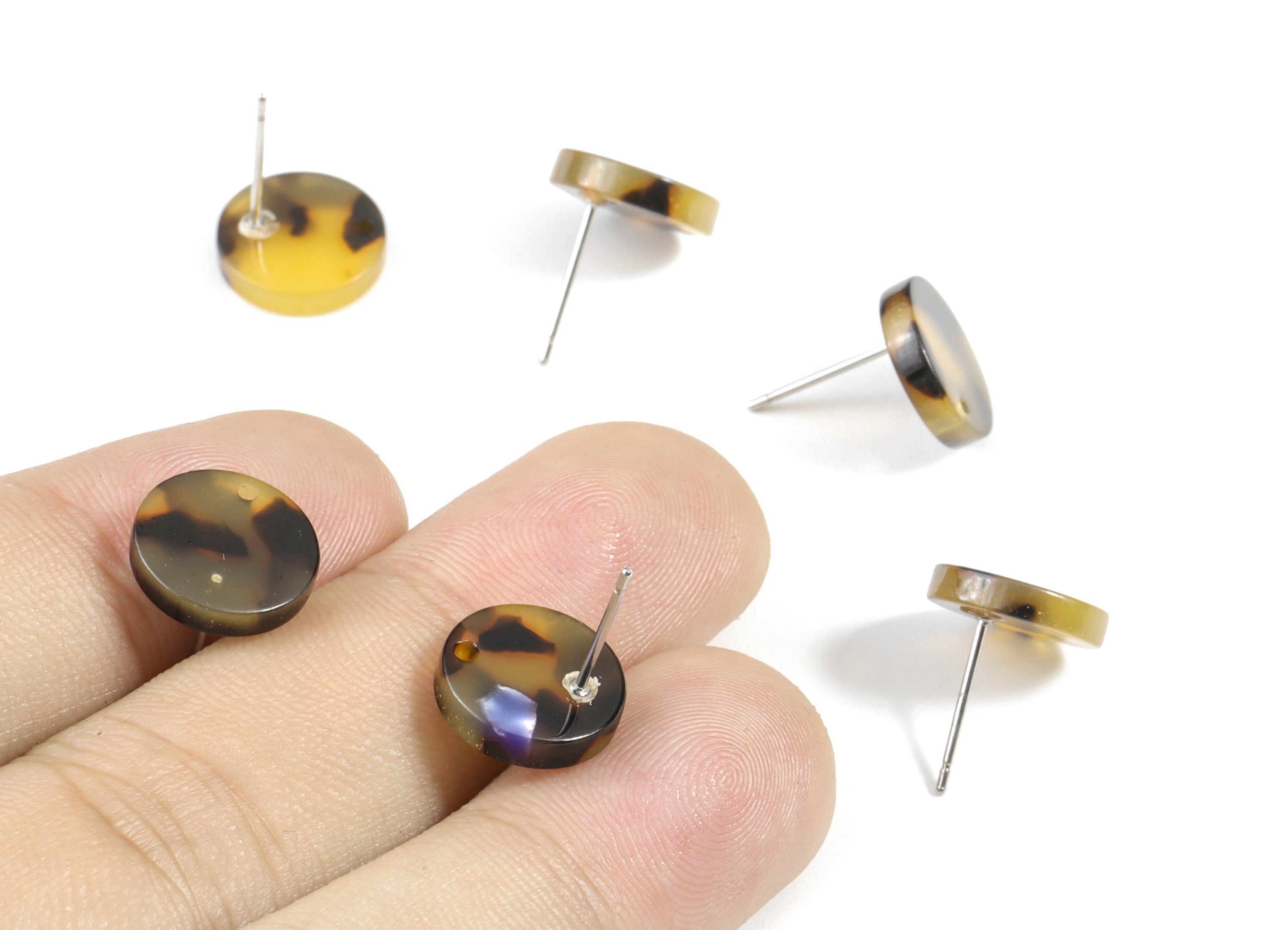 Acetate Round Earring Stud - Circle Tortoise Shell Earrings Post - Earring Findings - Color Code: A02 - 11.7x11.7x2.6mm - AC1139C - DOMEDBAZAAR