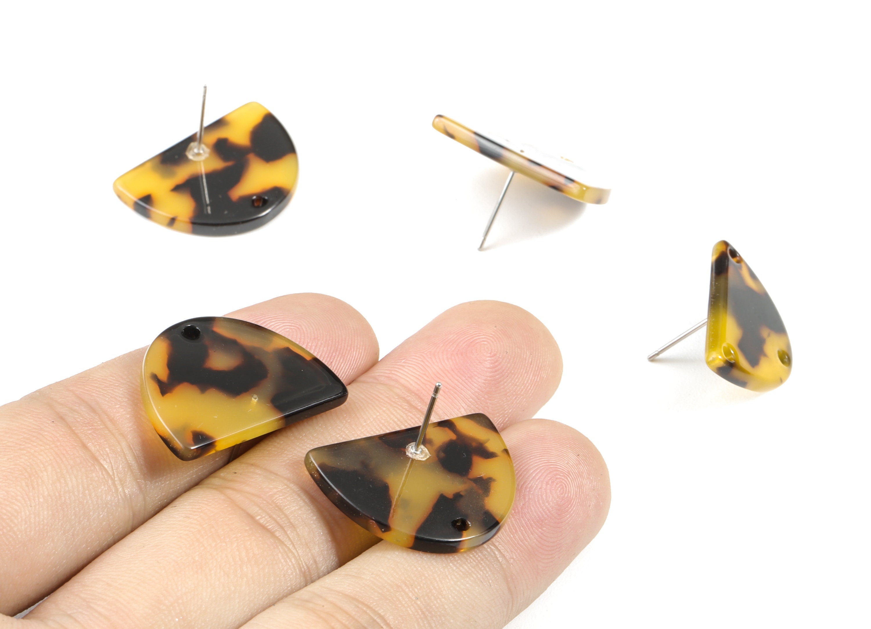 Acetate Acrylic Earring Stud - Post Charms - Tortoise Shell Earrings - D Shaped - Color Code: A01 - 25x18x2.48mm - AC1586-A01 - DOMEDBAZAAR