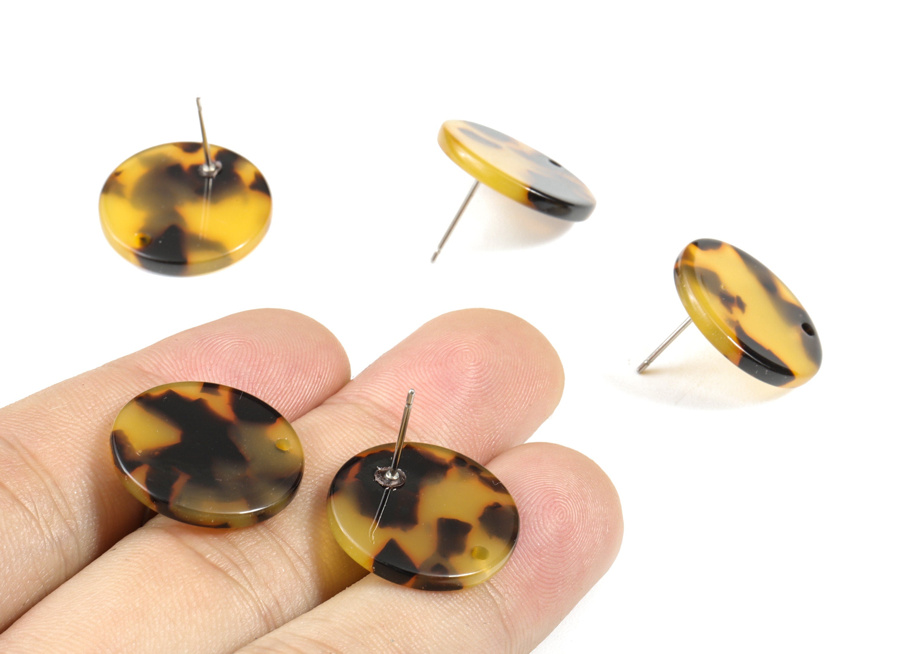 Acetate Acrylic Earring Stud - Post Charms - Tortoise Shell Earrings - Round Post - Color Code: A01 - 19.86x19.86x2.5mm - AC1589-A01 - DOMEDBAZAAR