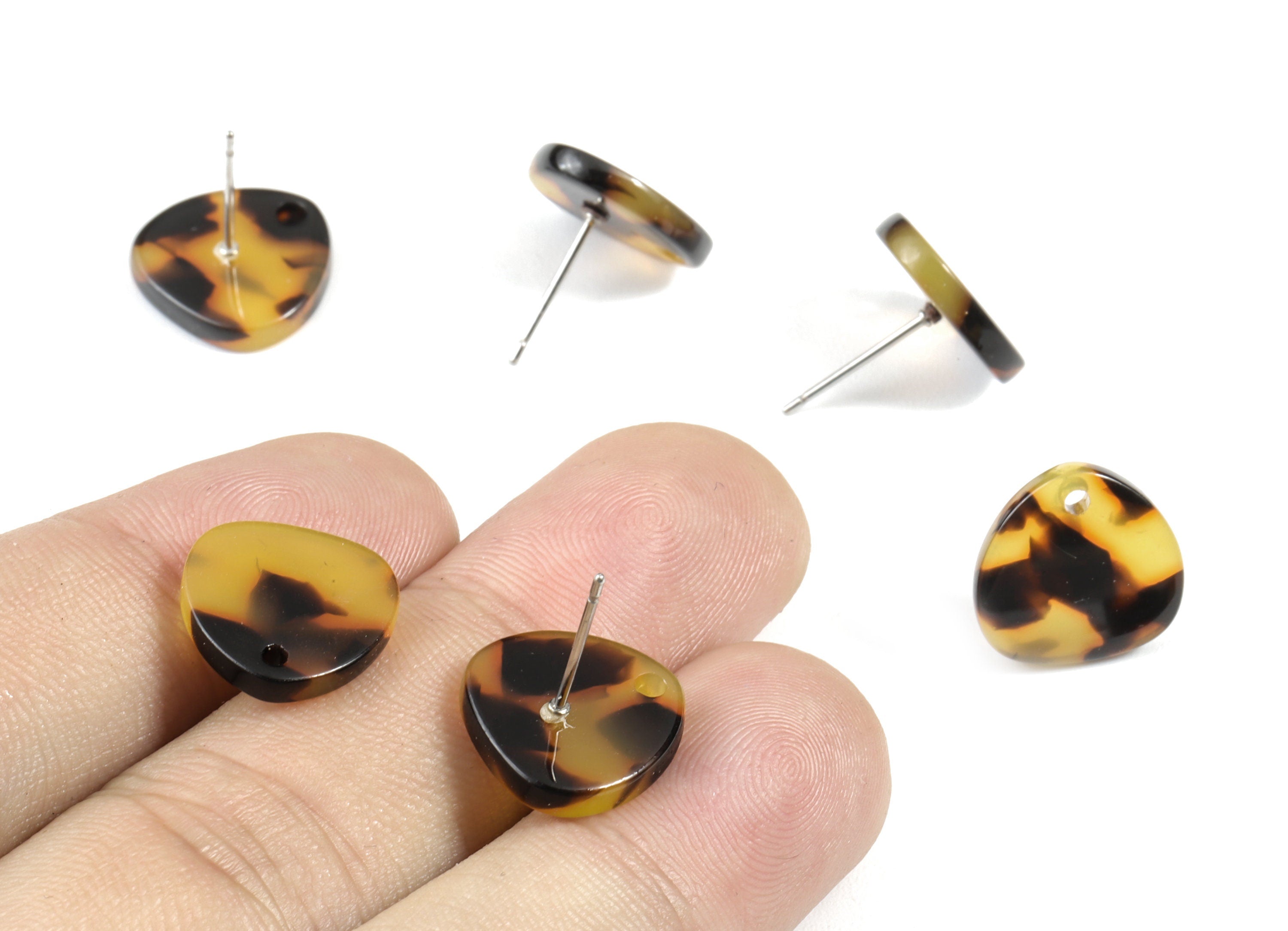 Acetate Acrylic Earring Stud - Tortoise Shell - Triangle Post - Jewelry Making Supplies - Color Code: A01 - 13.8x13.8x2.54mm - AC1590-A01 - DOMEDBAZAAR