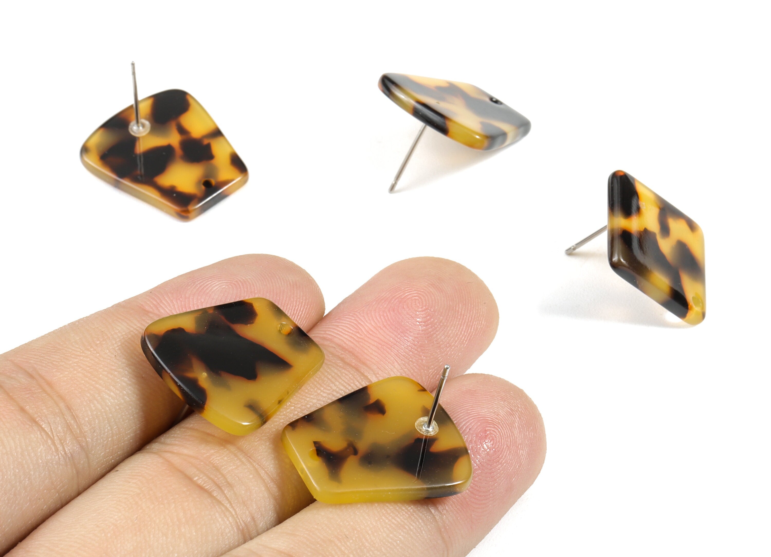 Acetate Acrylic Earring Stud - Post Charms - Tortoise Shell - Trapezoid Shaped - Color Code: A01 - 20.9x18.78x2.48mm - AC1591-A01 - DOMEDBAZAAR