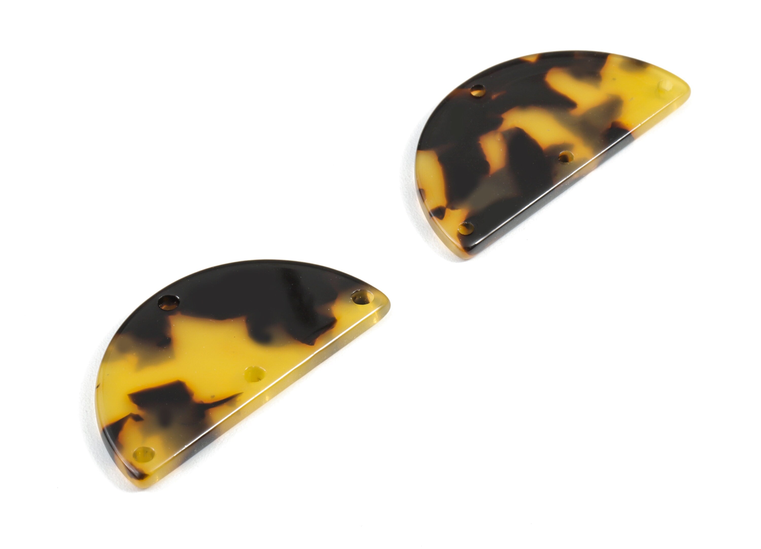 Acetate Earring Charm - Tortoise Shell With 4 Holes - Semicircle Pendant - Jewelry Supplies - Color Code: A01 - 34.5x17.9x2.5mm - AC1594-A01 - DOMEDBAZAAR