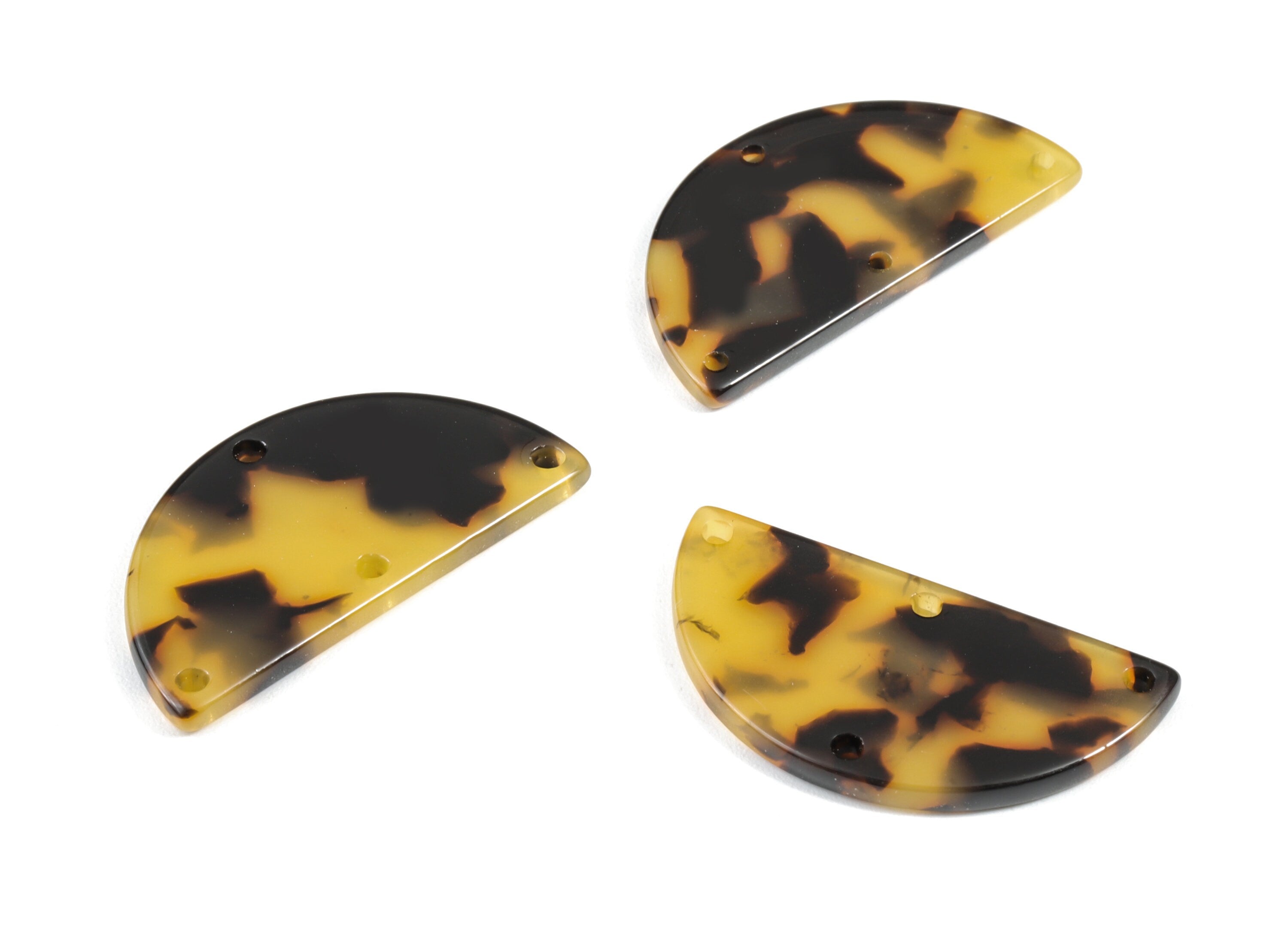 Acetate Earring Charm - Tortoise Shell With 4 Holes - Semicircle Pendant - Jewelry Supplies - Color Code: A01 - 34.5x17.9x2.5mm - AC1594-A01 - DOMEDBAZAAR