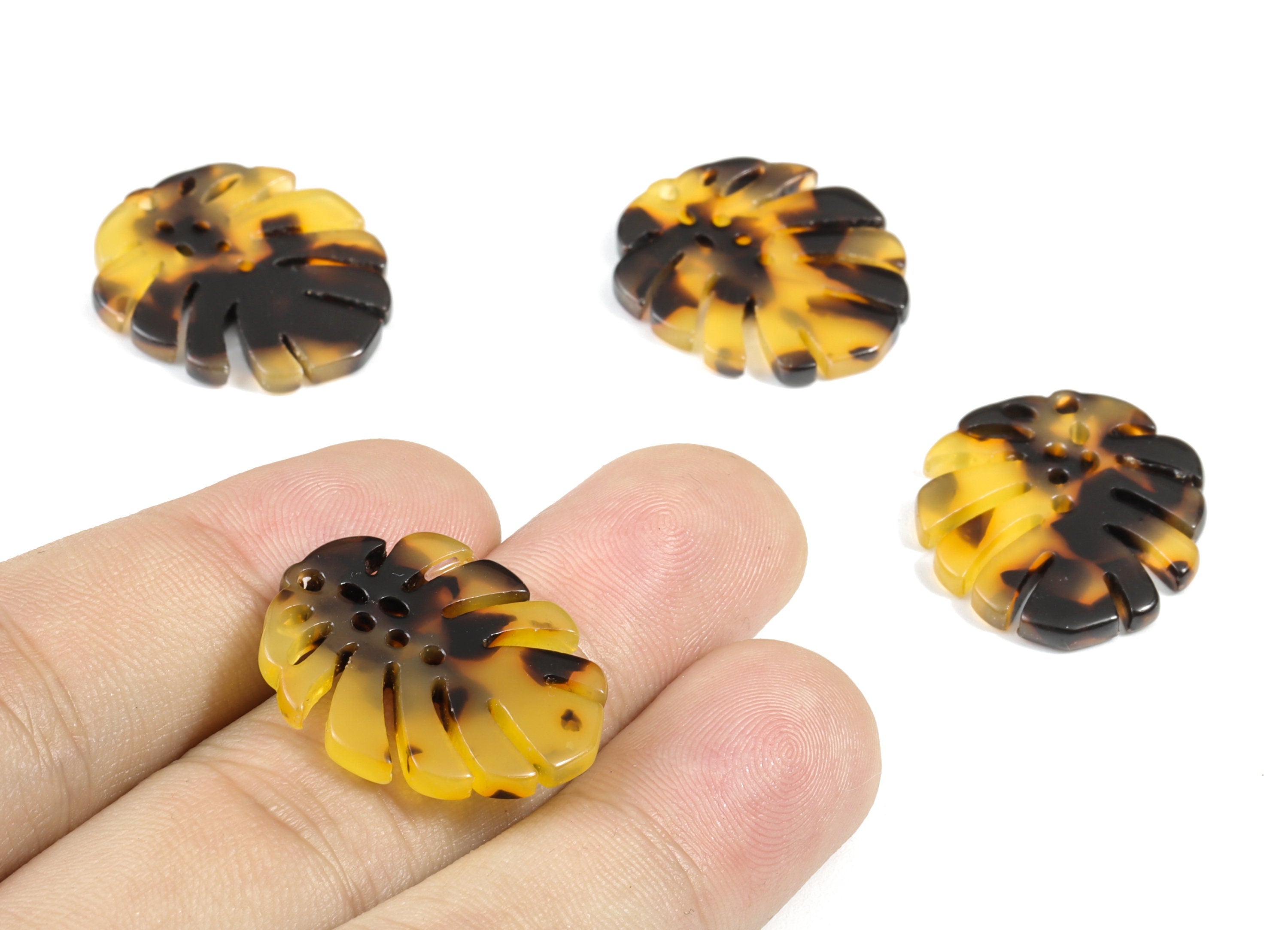 Acetate Monstera Charms - Tortoise Shell Earring - Monstera Pendant - Jewelry Supplies - Color Code: A01 - 25.56x21.69x2.51mm - AC1601-A01 - DOMEDBAZAAR
