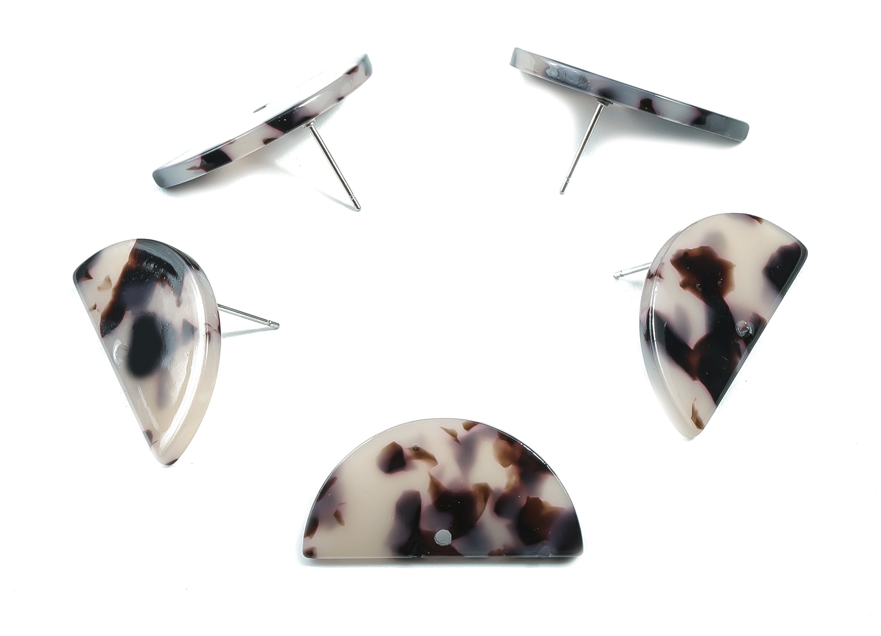 Acetate Acrylic Earring Stud - Blond Tortoise Shell - Semicircle Post - Jewelry Supplies - Color Code: A07 - 30.07x14.76x2.58mm - AC1593-A07 - DOMEDBAZAAR