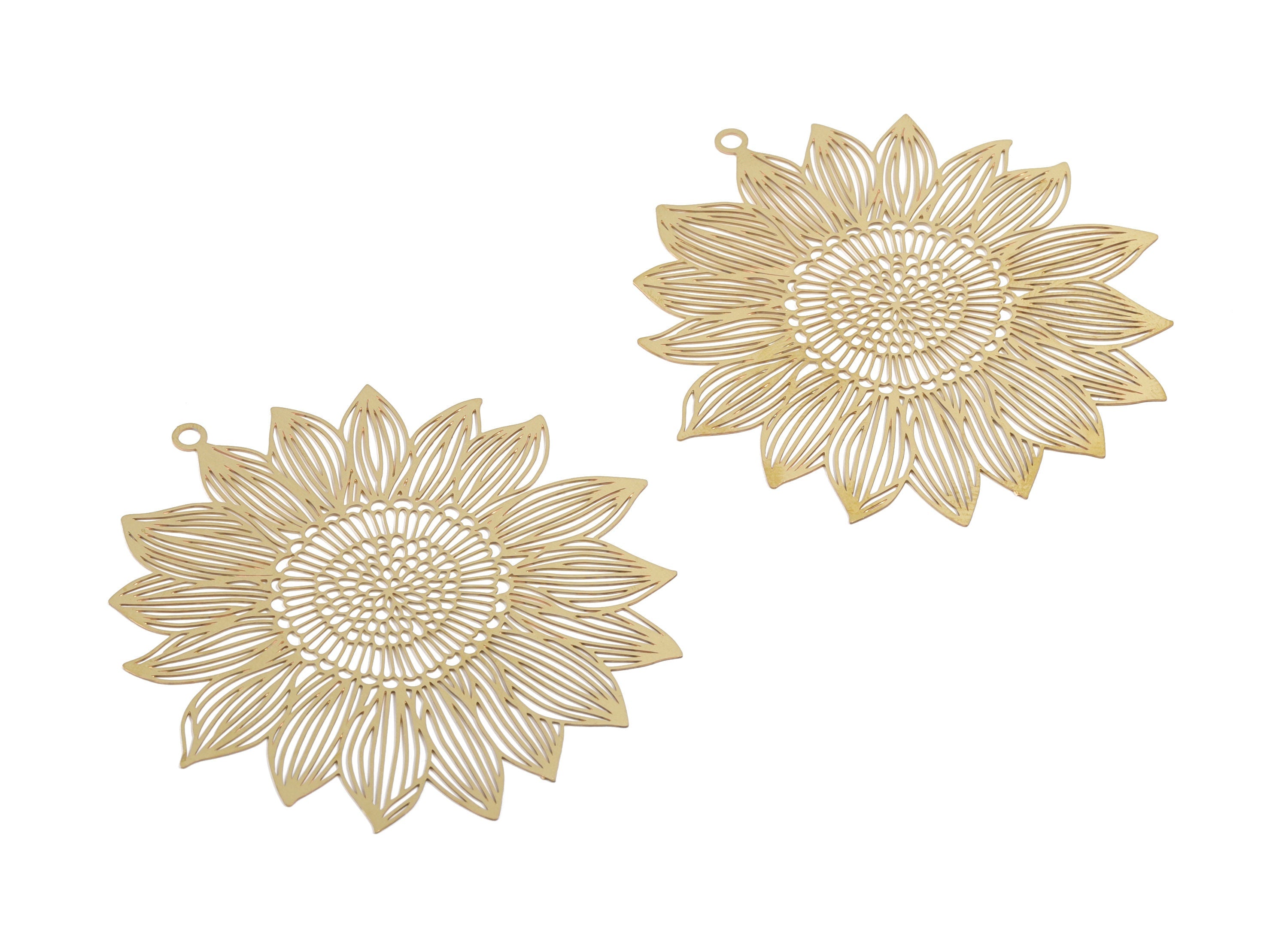Raw Brass Sun Flower Earring Charms - Raw Brass Sun Flower Necklace Pendant - Earring Findings - Jewelry Supplies - 56.54x54x0.3mm - JJA4616 - DOMEDBAZAAR