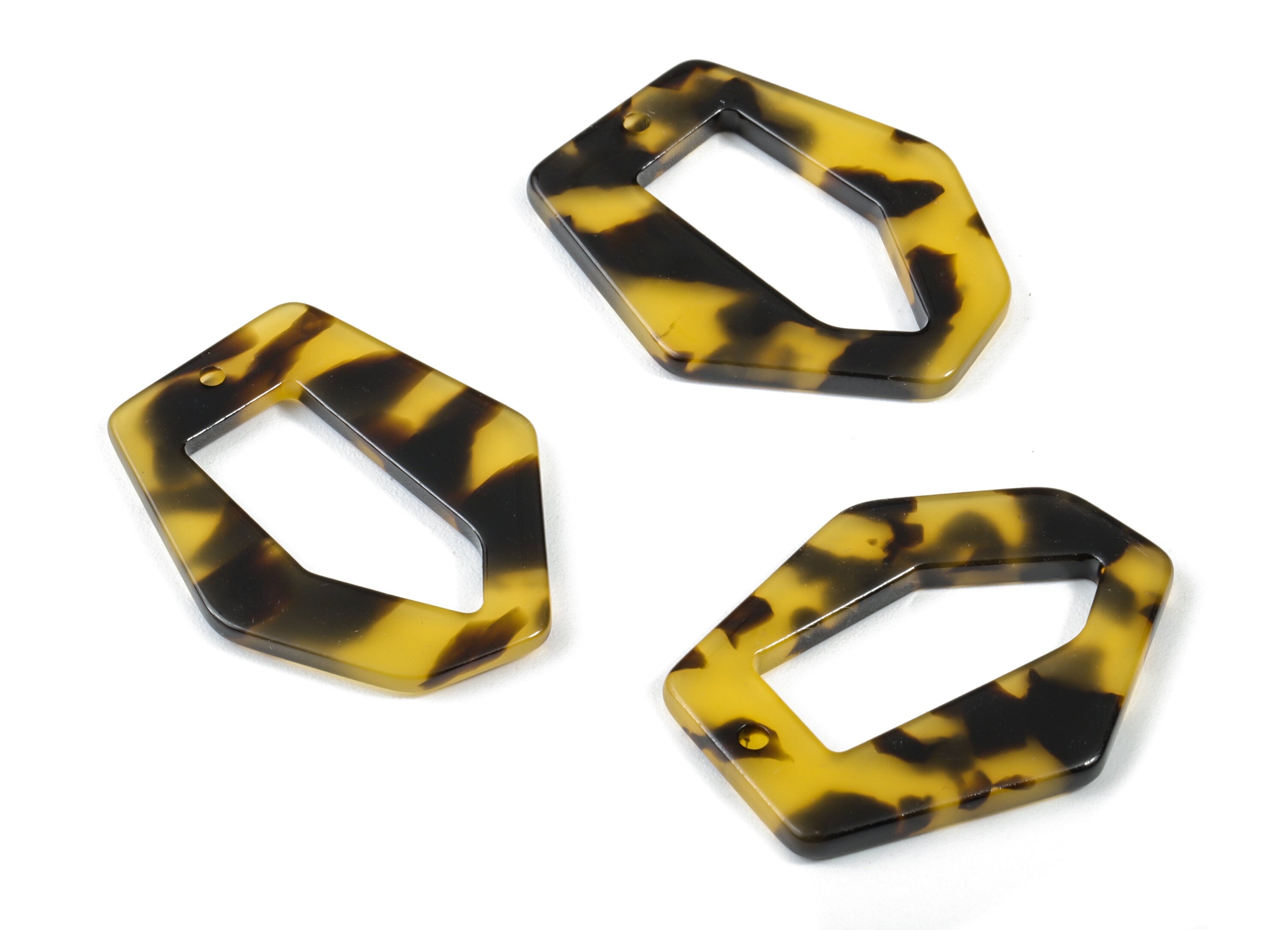 Acetate Acrylic Earring Charm - Tortoise Shell Hexagon Pendant - Jewelry Making Supplies - Color Code: A02 - 35.2x28.76x2.56mm - AC1179A - DOMEDBAZAAR