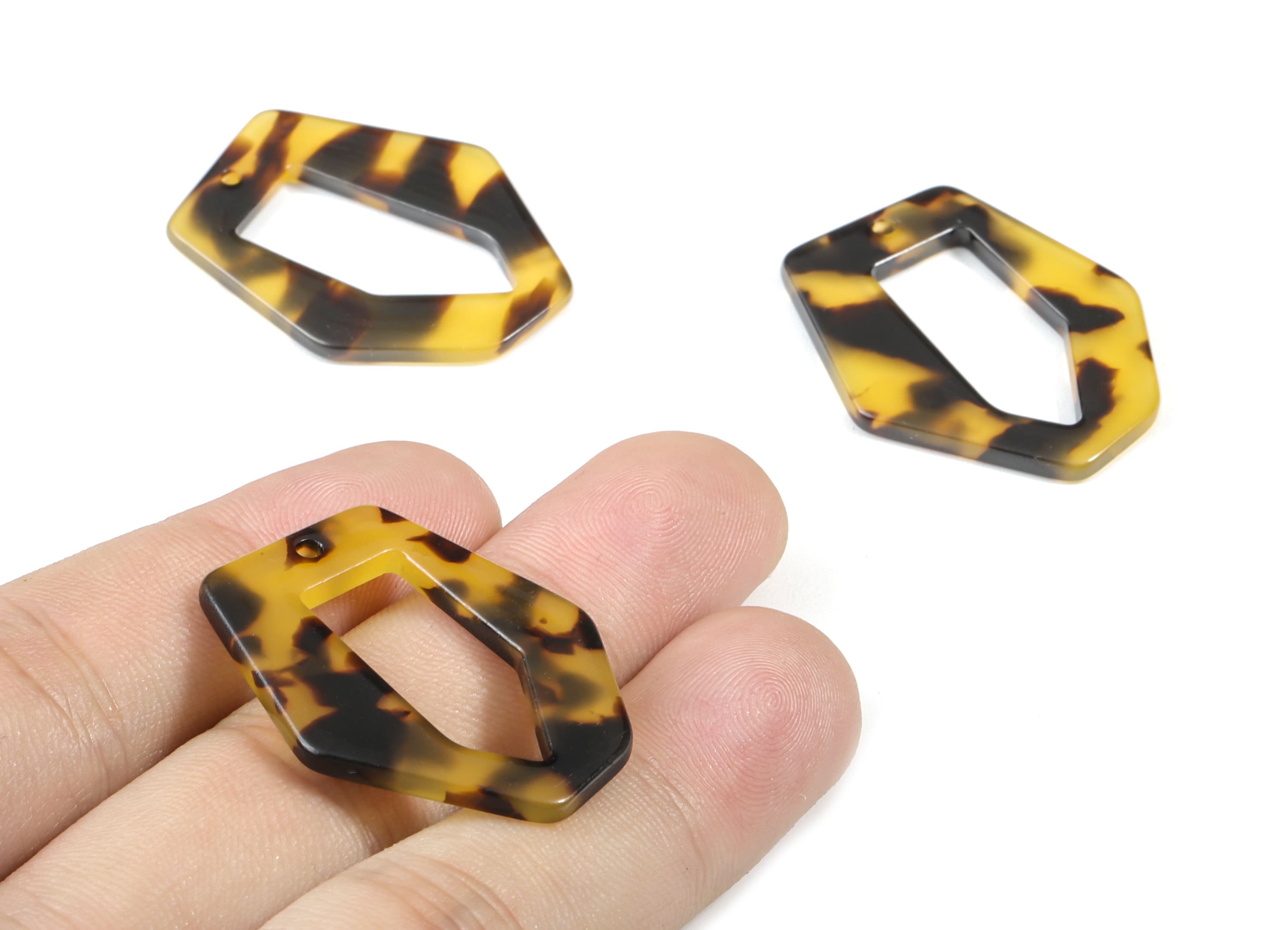 Acetate Acrylic Earring Charm - Tortoise Shell Hexagon Pendant - Jewelry Making Supplies - Color Code: A02 - 35.2x28.76x2.56mm - AC1179A - DOMEDBAZAAR