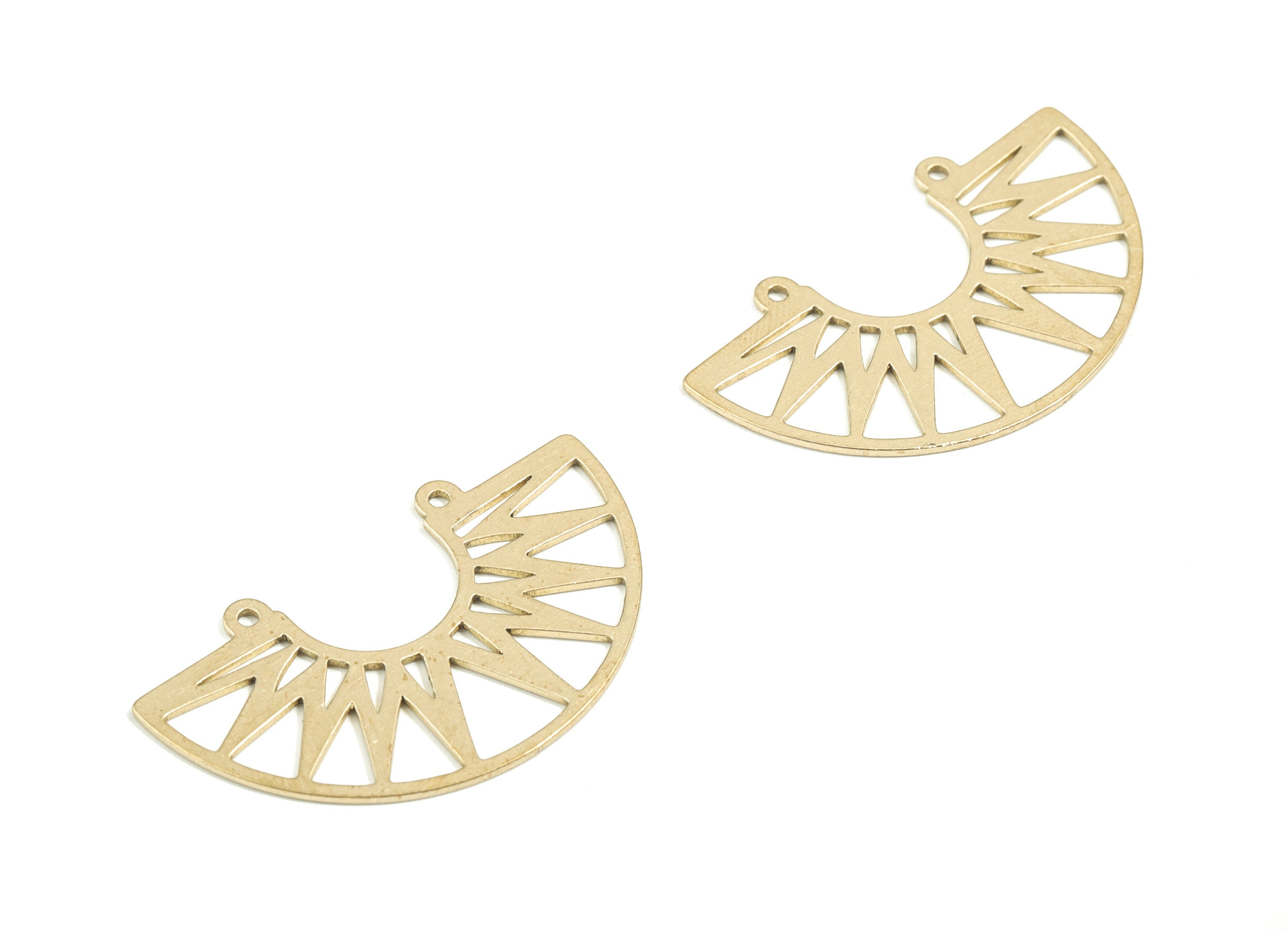 Brass Brass Half Moon Earring Charms - Raw Brass Semi Circle Pendant - Fan Necklace Charms - Jewelry Supplies - 38.86x22.86x0.78mm - PPM1727 - DOMEDBAZAAR