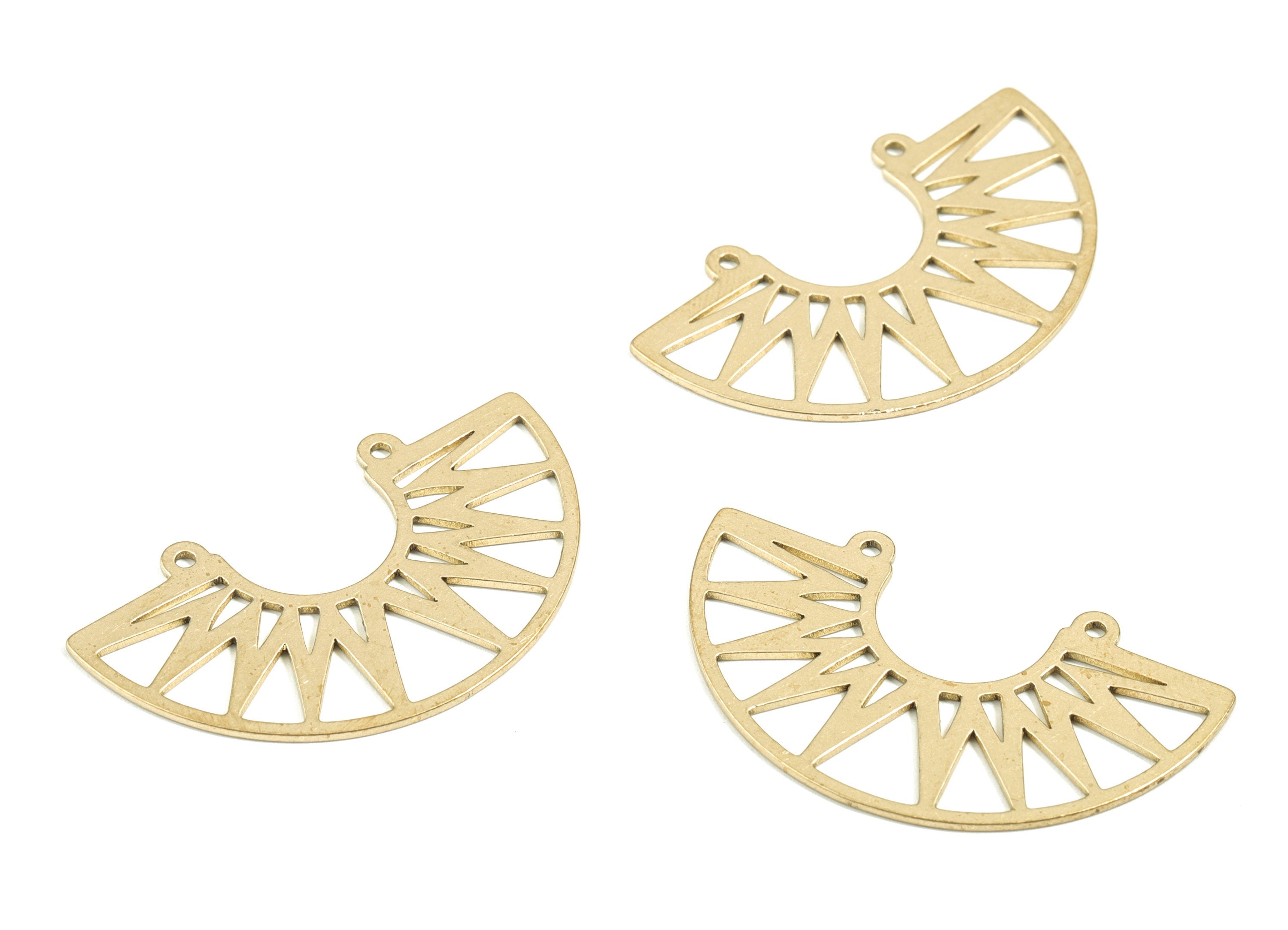 Brass Brass Half Moon Earring Charms - Raw Brass Semi Circle Pendant - Fan Necklace Charms - Jewelry Supplies - 38.86x22.86x0.78mm - PPM1727 - DOMEDBAZAAR