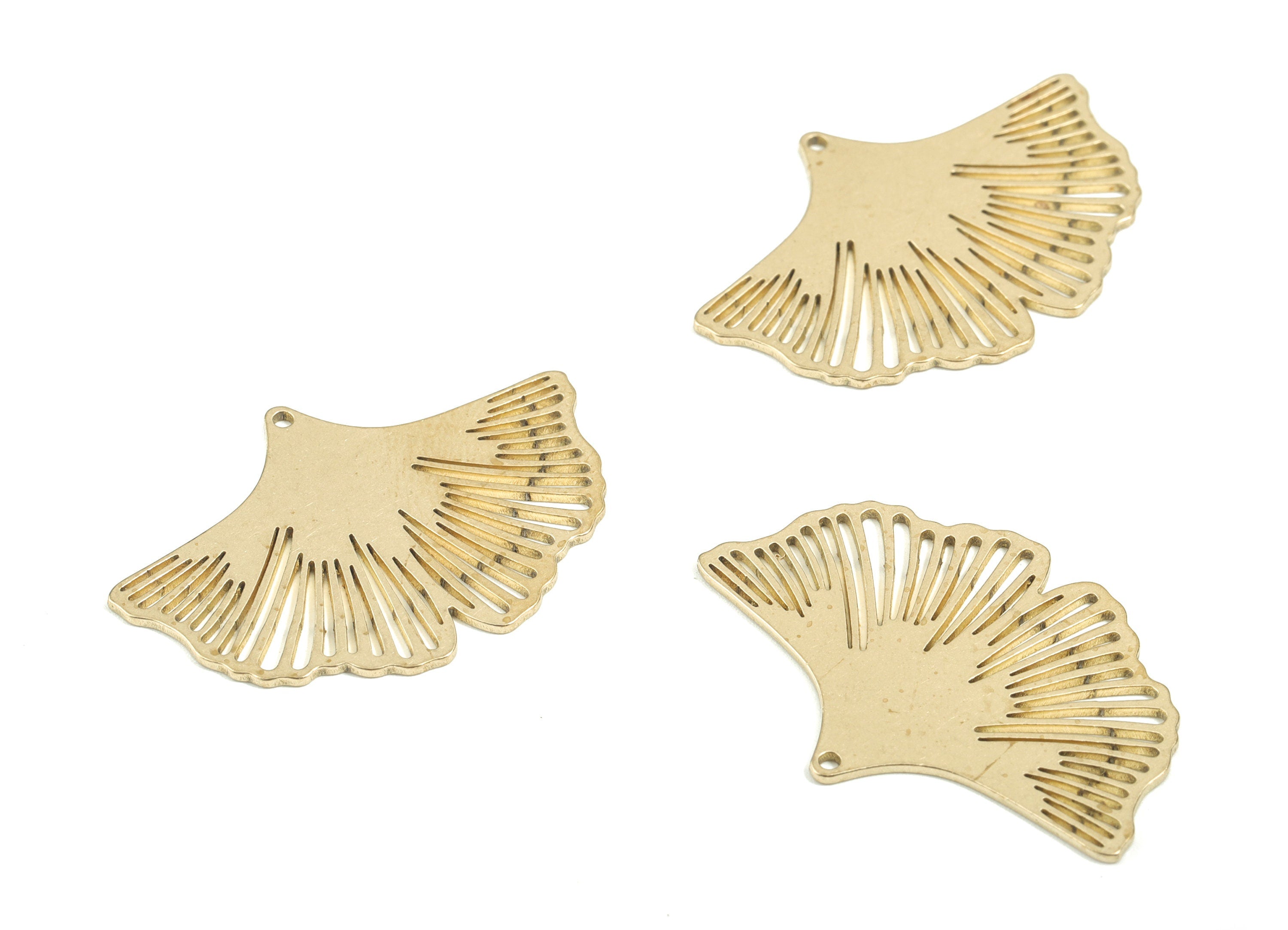 Brass Ginko Earring Charms - Raw Brass Ginko Pendant - Ginko Necklace Charms - Jewelry Supplies - 34.85x23.87x0.81mm - PPM1736 - DOMEDBAZAAR