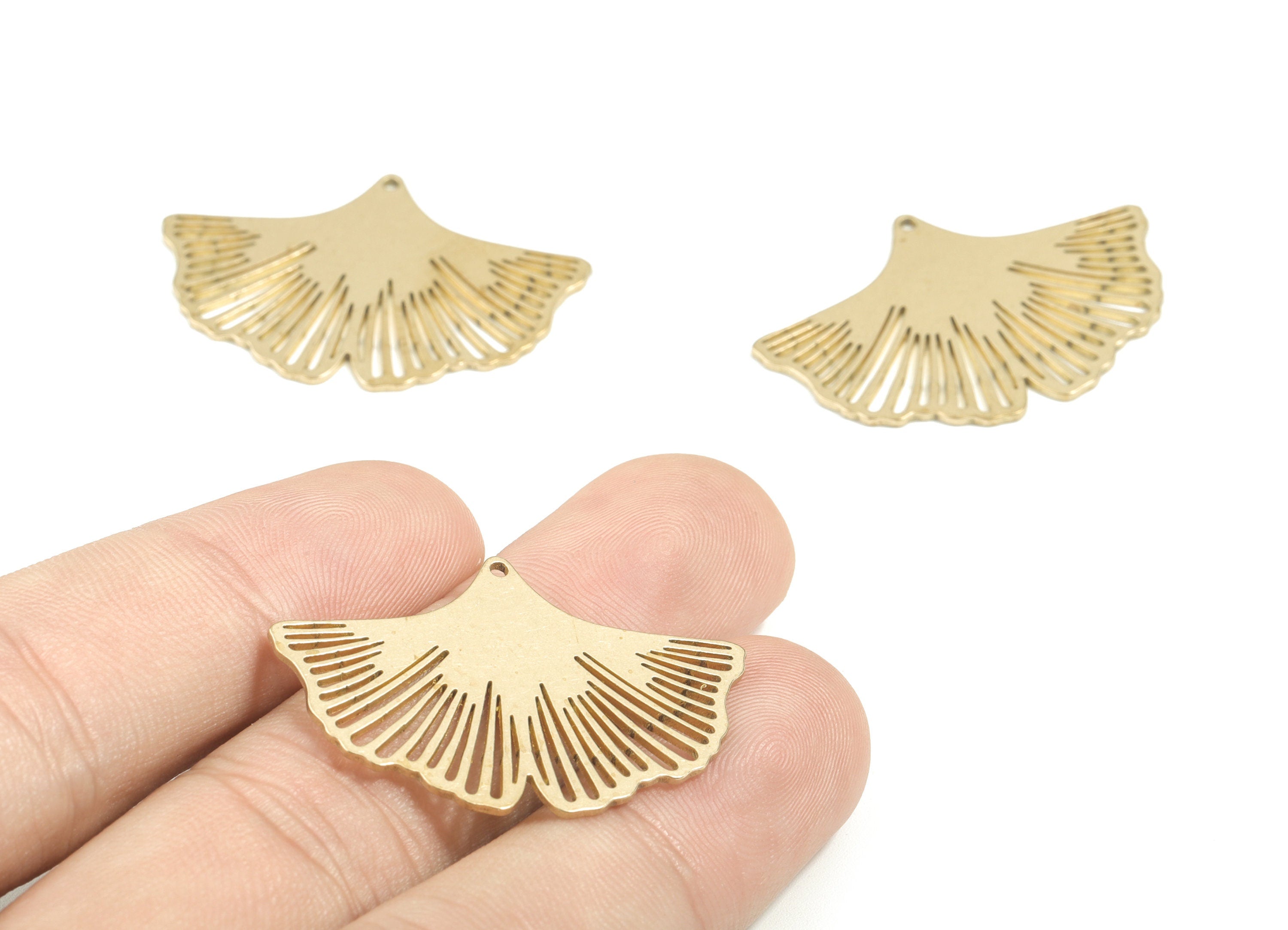Brass Ginko Earring Charms - Raw Brass Ginko Pendant - Ginko Necklace Charms - Jewelry Supplies - 34.85x23.87x0.81mm - PPM1736 - DOMEDBAZAAR