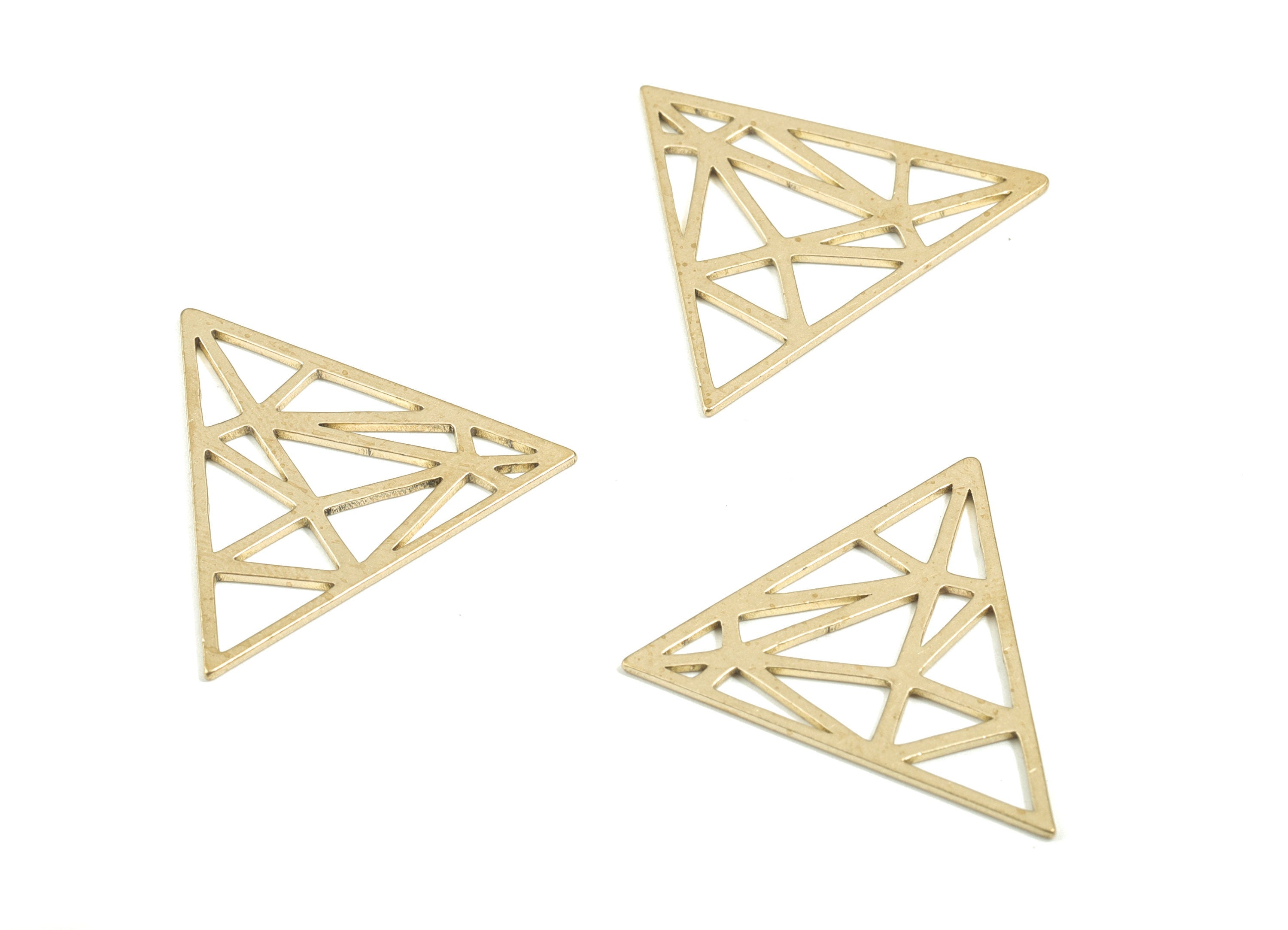 Brass Triangle Earring Charms - Raw Brass Pyramid Pendant - Triangle Necklace Charms - Jewelry Supplies - 31.15x27.03x0.81mm - PPM1729 - DOMEDBAZAAR