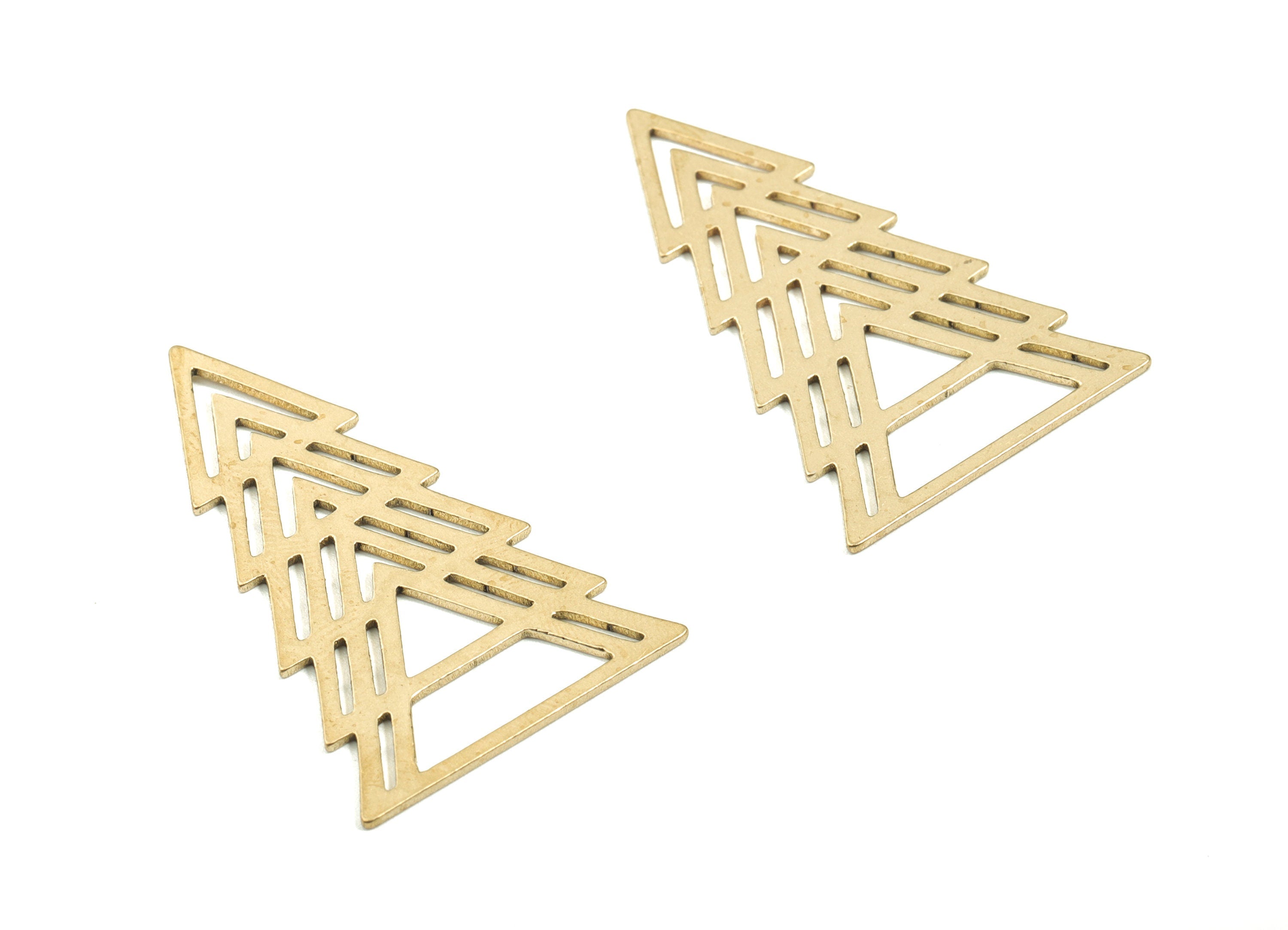 Brass Triangles Earring Charms - Raw Brass Triangle Pendant - Tree Necklace Charms - Jewelry Supplies - 37.87x23.9x0.8mm - PPM1739 - DOMEDBAZAAR