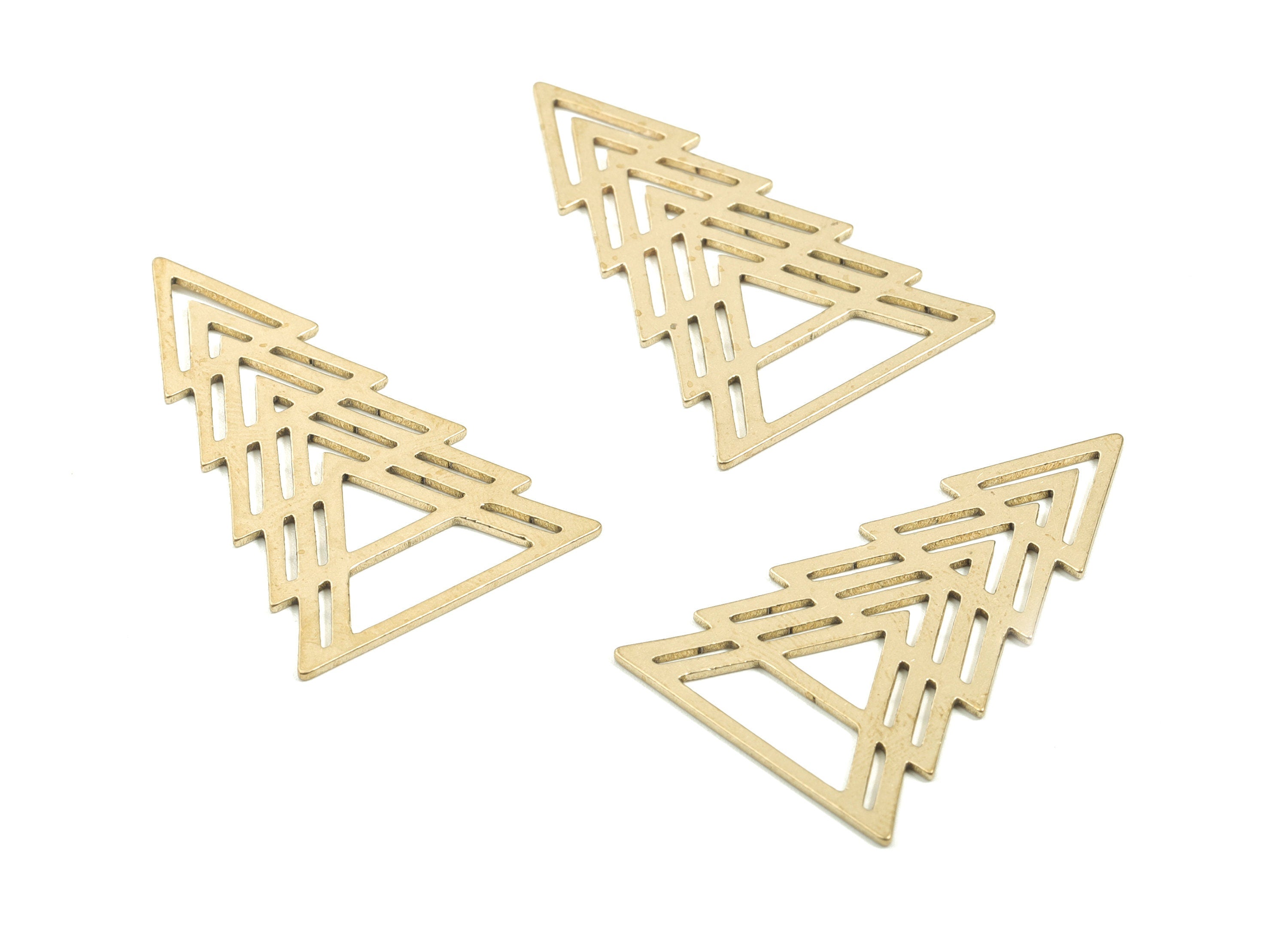 Brass Triangles Earring Charms - Raw Brass Triangle Pendant - Tree Necklace Charms - Jewelry Supplies - 37.87x23.9x0.8mm - PPM1739 - DOMEDBAZAAR