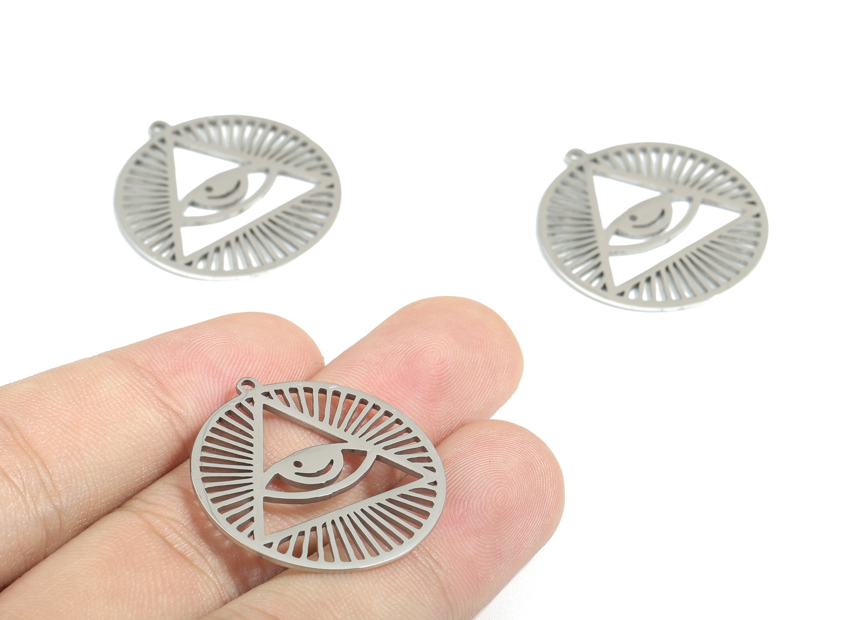 Stainless Steel Pyramid Eye Charms - Pyramid Eye Earrings and Pendant - Earring Findings - Jewelry Supplies - 29.71x27.73x0.97mm - SS1173 - DOMEDBAZAAR