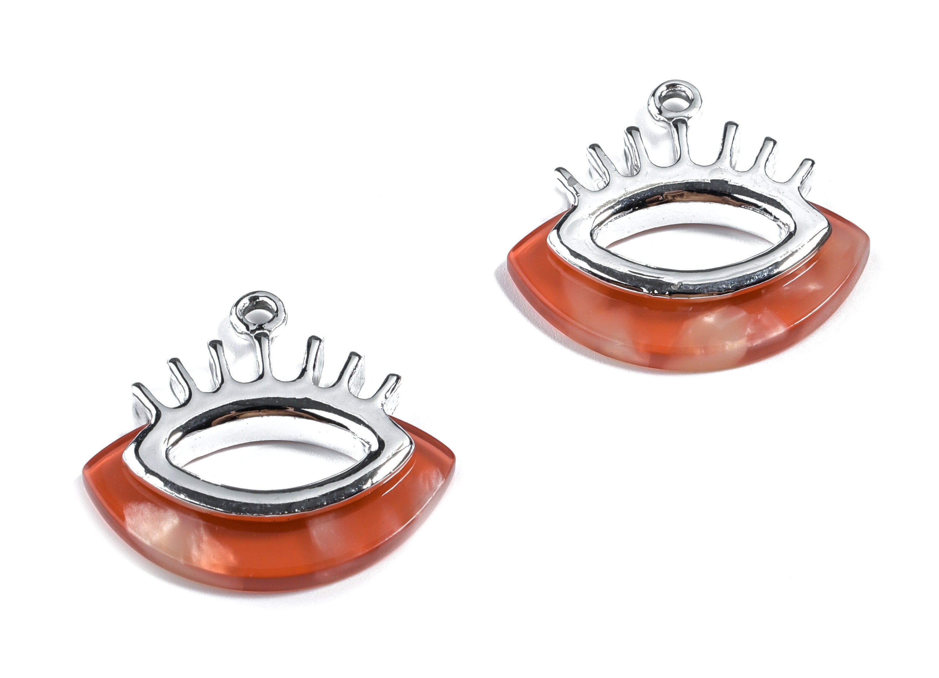 Acetate Alloy  Eyelash Charm - Alloy Frame Acetate Earring Charms and Eye Pendant  - Color Code:A34 - 26.36x28x4.51mm - AC1853-A34-S - DOMEDBAZAAR
