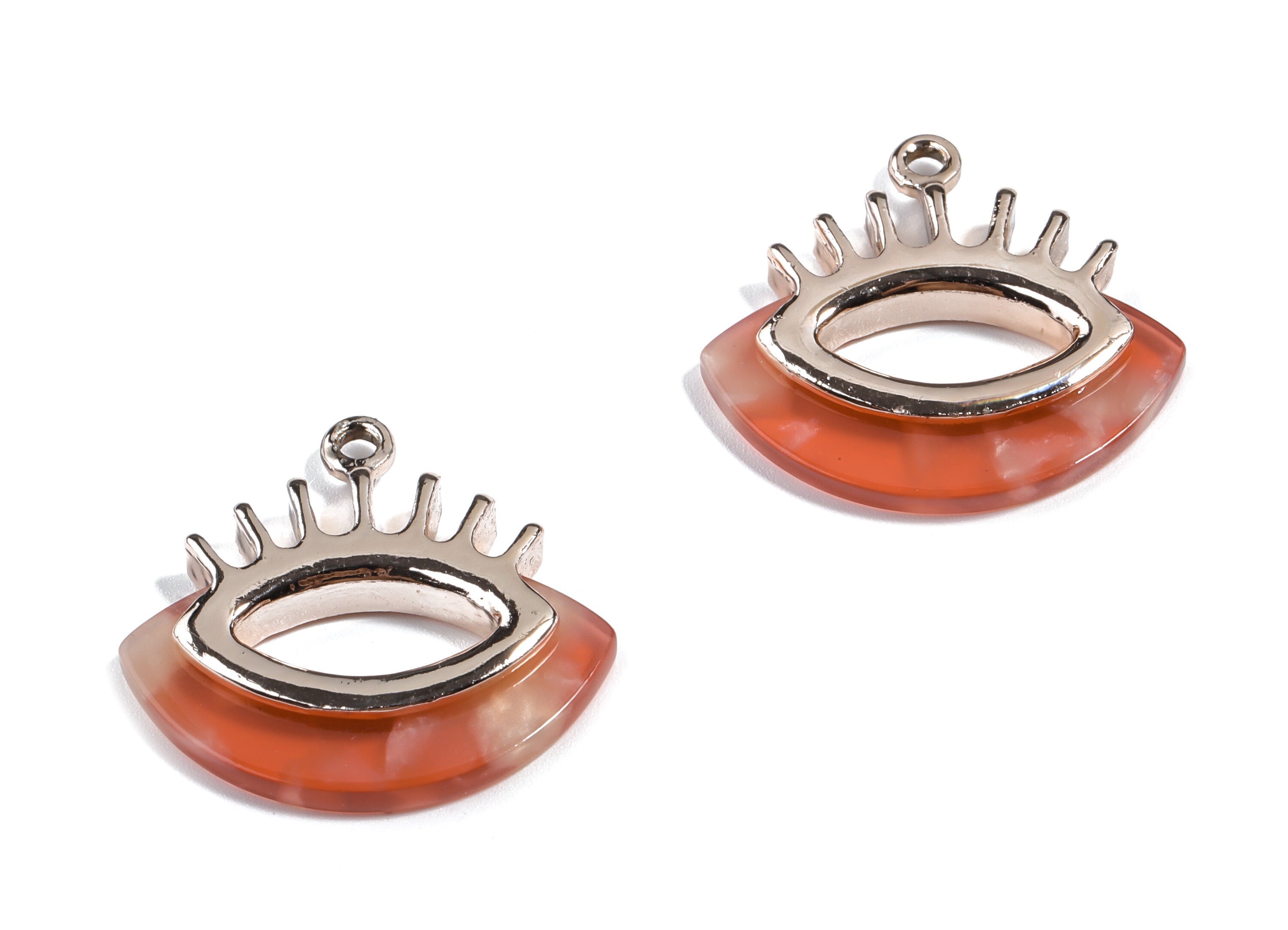 Acetate Alloy  Eyelash Charm - Alloy Frame Acetate Earring Charms and Eye Pendant  - Color Code:A34 - 26.36x28x4.51mm - AC1853-A34-R - DOMEDBAZAAR