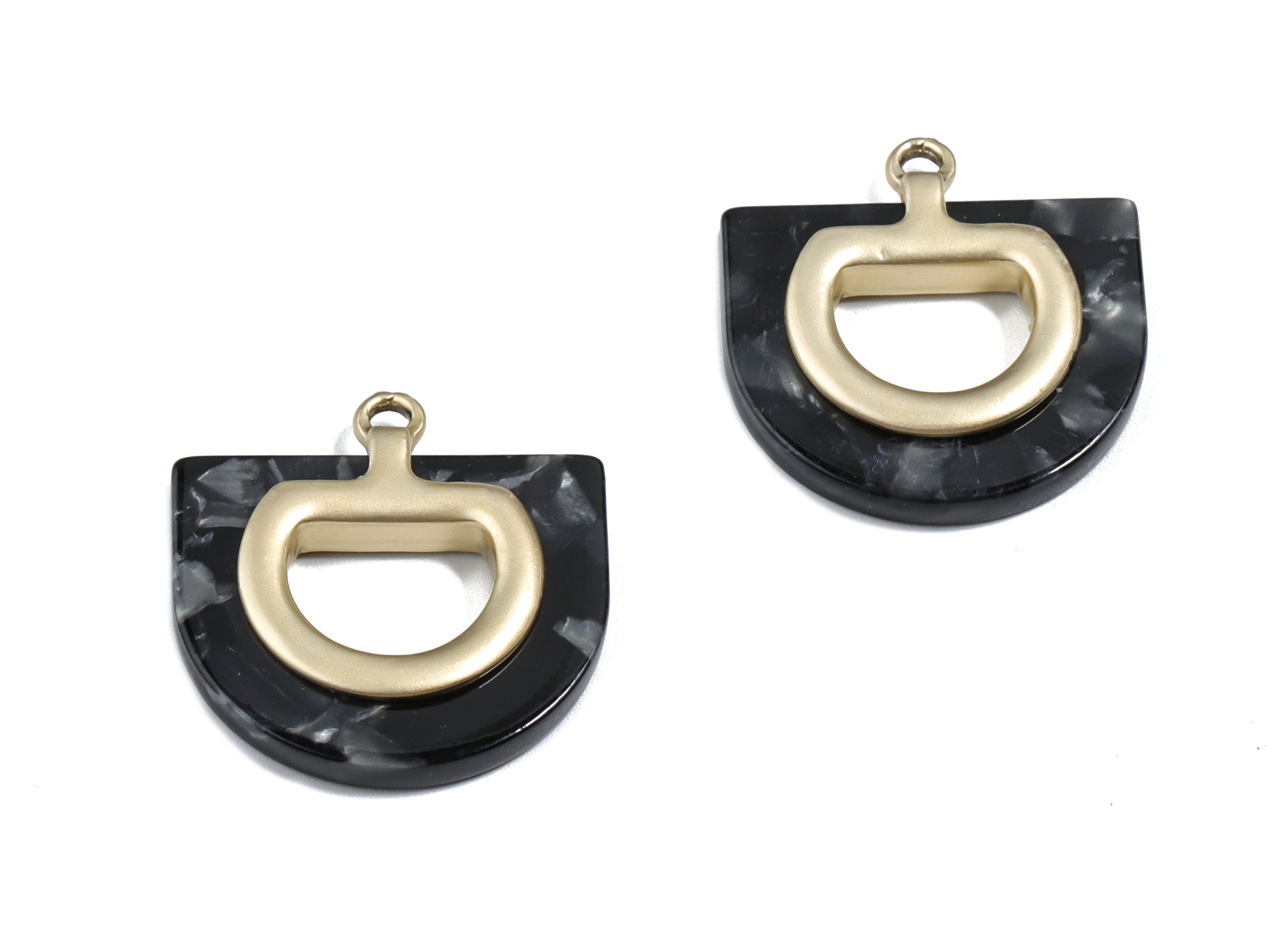 Alloy Frame Acetate D Earring Charm - Alloy Acetate Half Oval Pendant - Jewelry Supplies - Color Code:A48- 25.91x24.72x4.1mm - AC1851-A48-MG - DOMEDBAZAAR