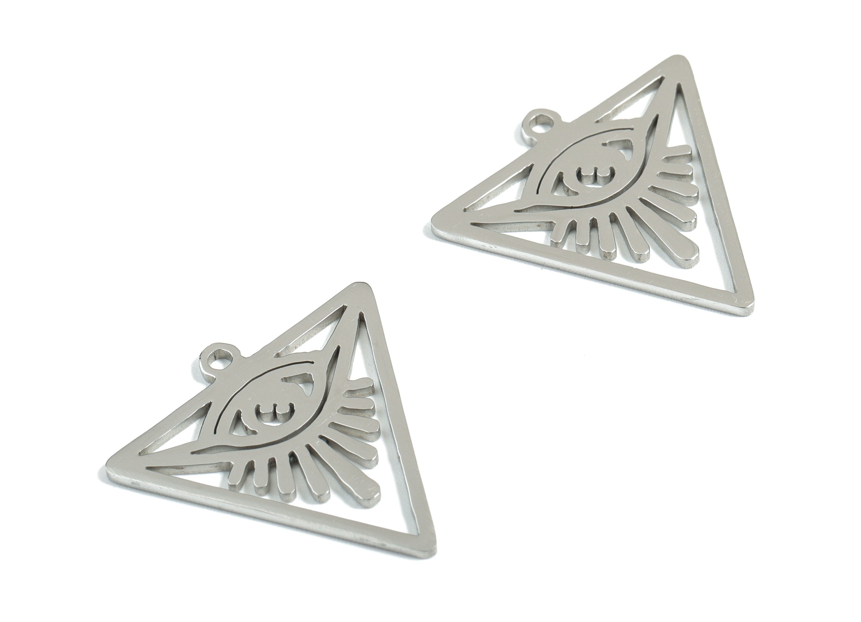 Stainless Steel Pyramid Eye Charms - Triangle Eye Earrings and Pendant - Earring Findings - Jewelry Supplies - 21.77x21.55x0.96mm - SS1178 - DOMEDBAZAAR
