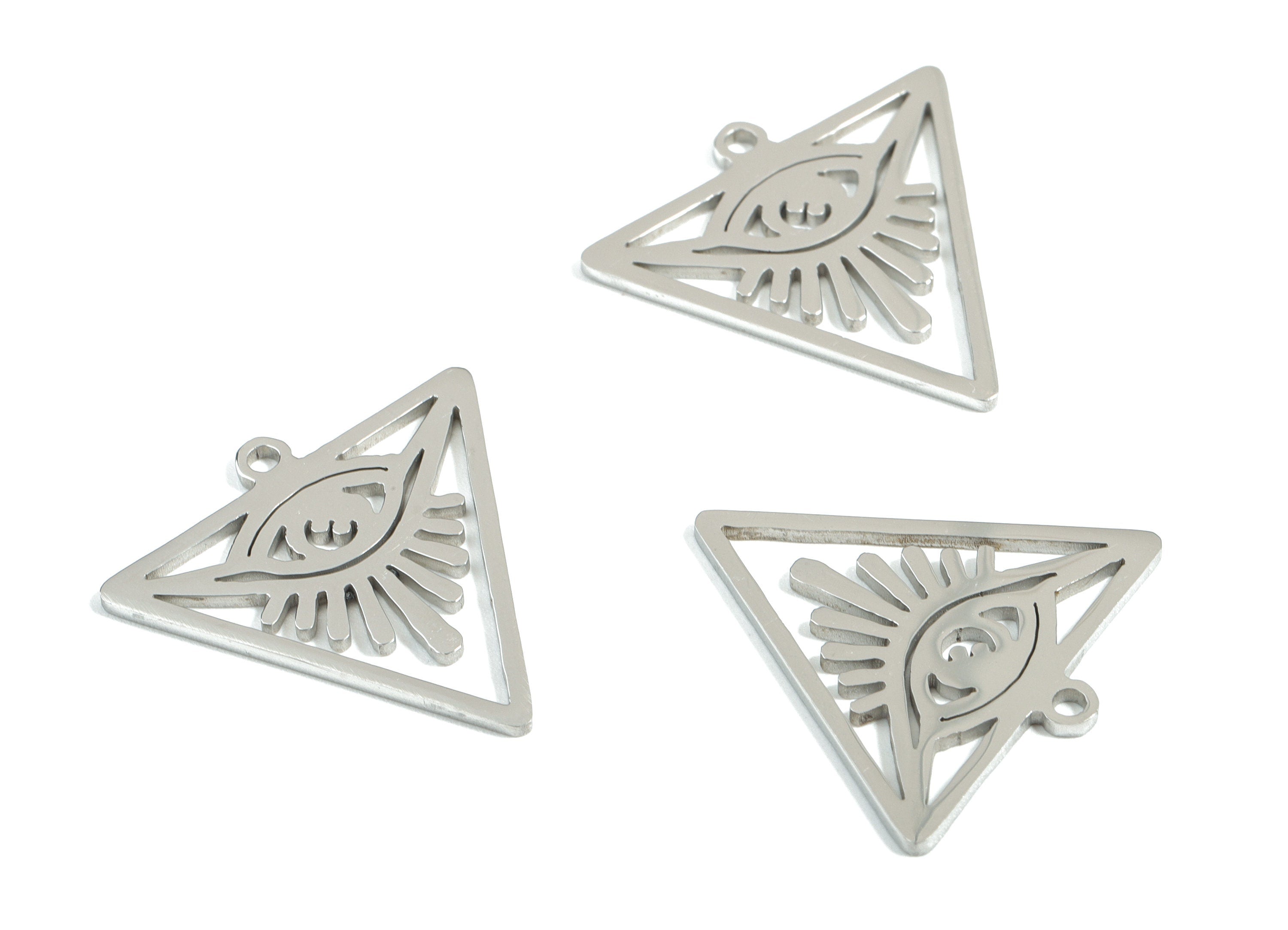Stainless Steel Pyramid Eye Charms - Triangle Eye Earrings and Pendant - Earring Findings - Jewelry Supplies - 21.77x21.55x0.96mm - SS1178 - DOMEDBAZAAR